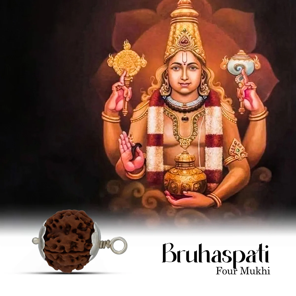 4 Mukhi Rudraksha Bead | Nepali Four Face Rudraksha Bead/ Silver Cup Four Mukhi Rudraksha for Men & Women