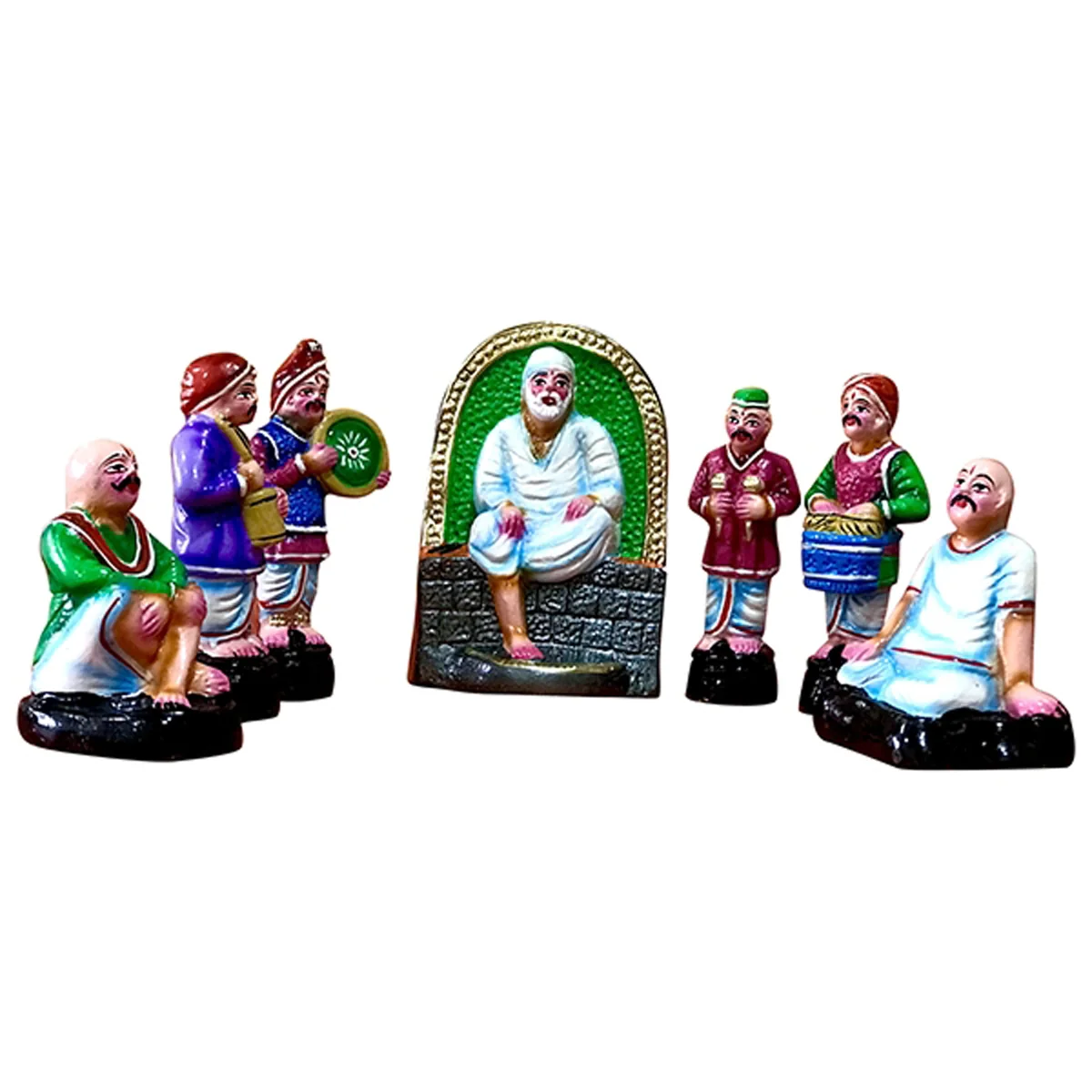 Sai Baba Bhajan Paper Mache Golu Bommai Set - 6 x 4.5 Inches | Giri Golu Doll/ Navaratri Golu Bomma/Gombe - Image 2