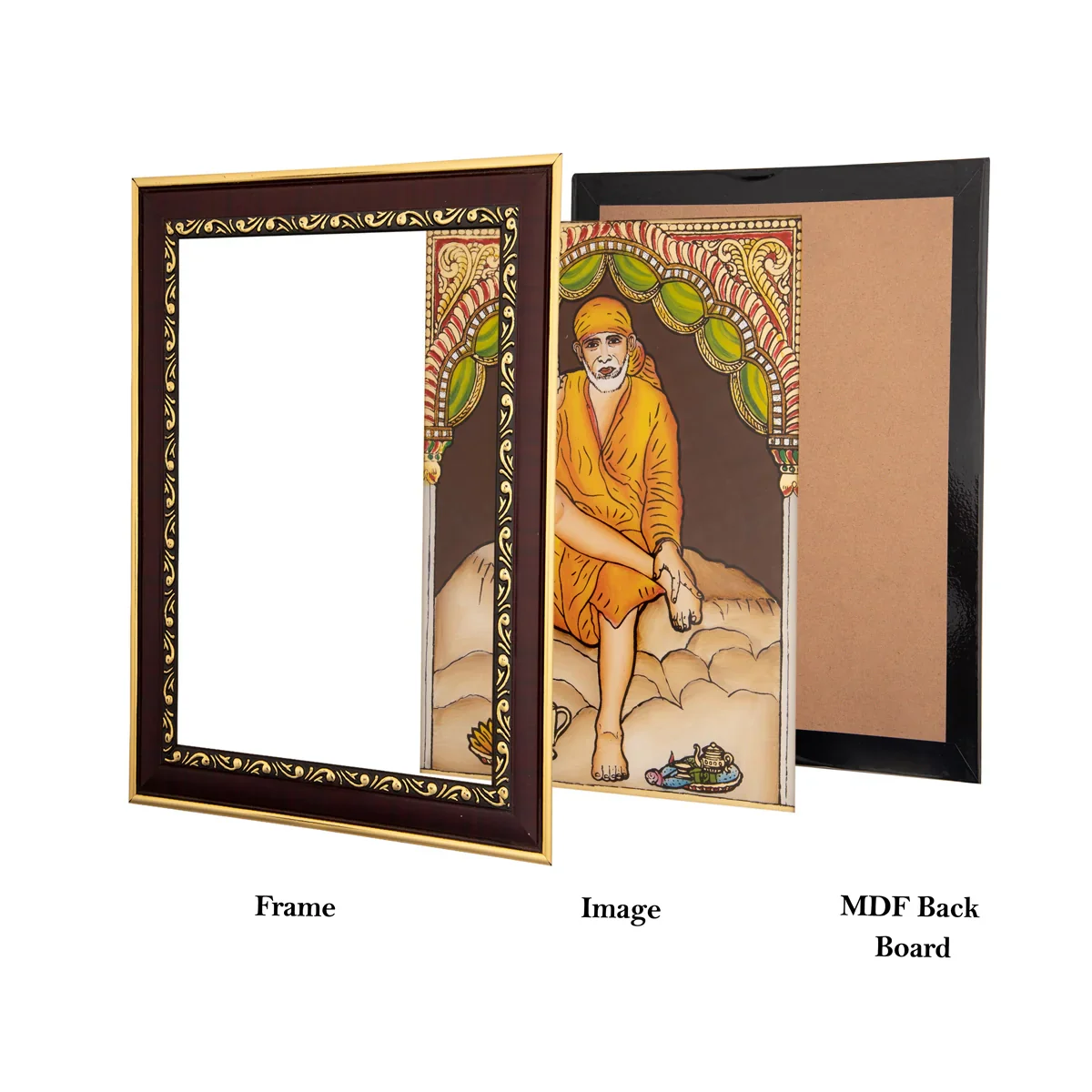 Saibaba Photo Frame - 10 x 8 Inches | Tanjore Glass Painting Picture Frame for Home - Image 4