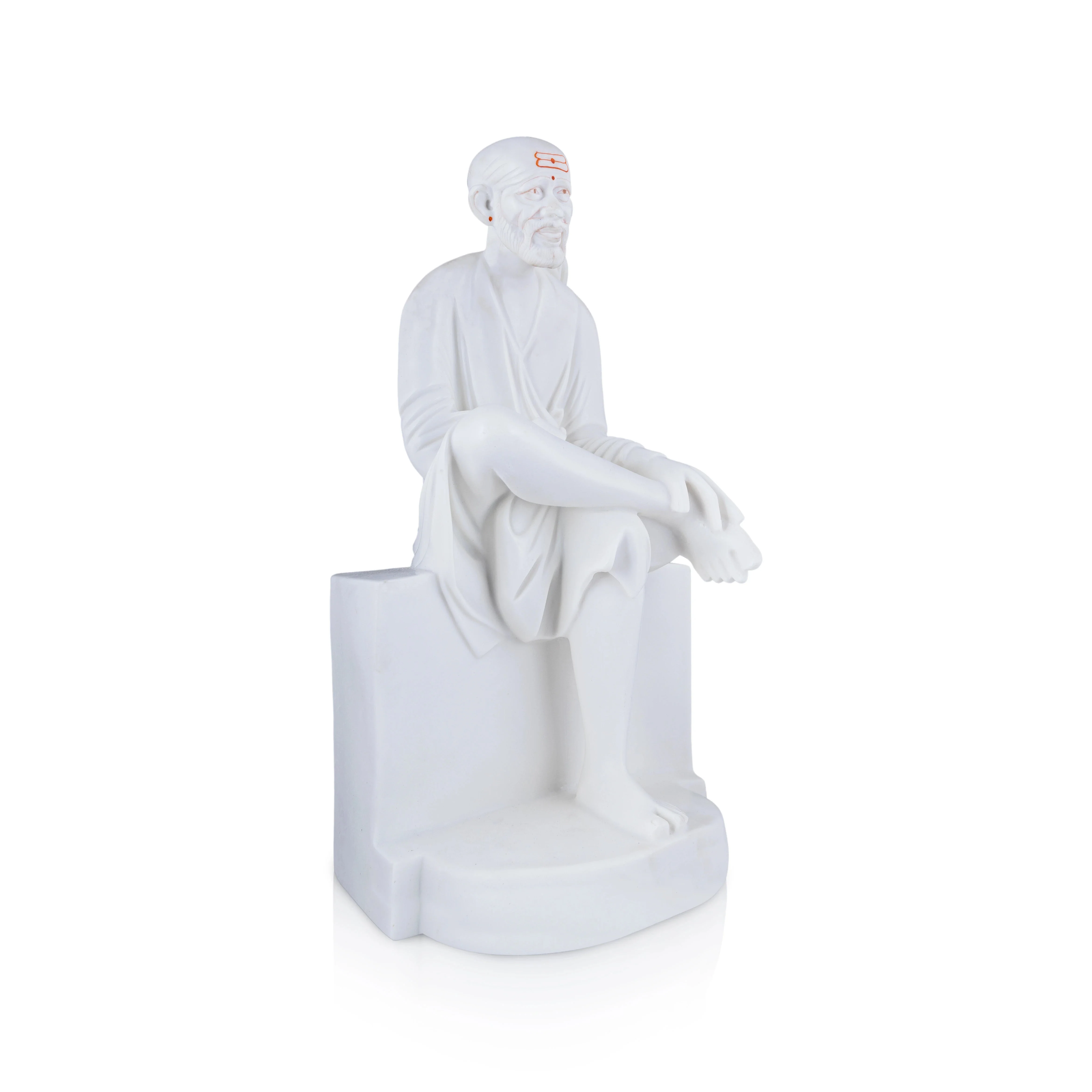 Saibaba Statue Sitting On Base - 18 x 10 Inches | Marble Murti/ Sai Baba Vigraham/ Saibaba Idol for Pooja - Image 2