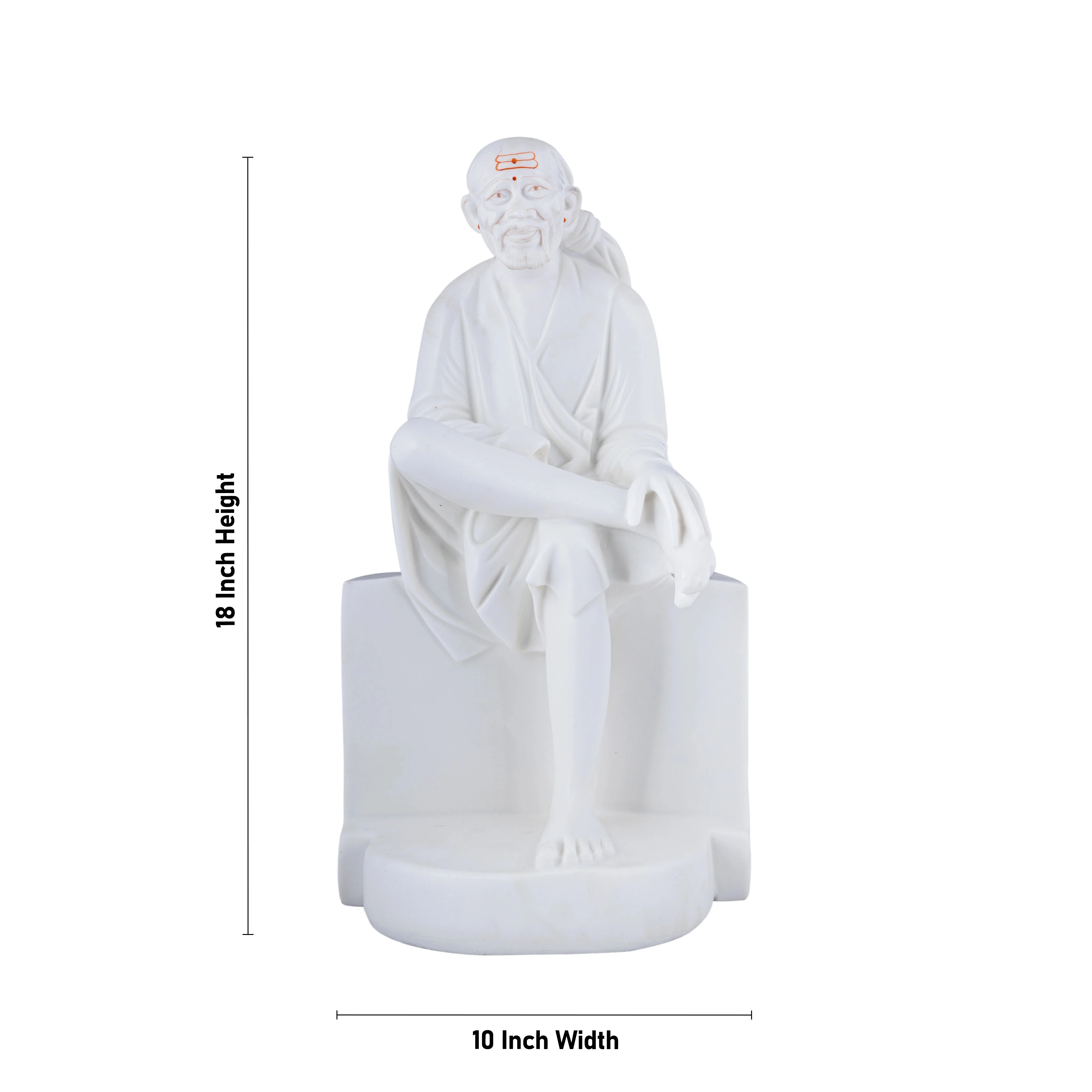 Saibaba Statue Sitting On Base - 18 x 10 Inches | Marble Murti/ Sai Baba Vigraham/ Saibaba Idol for Pooja - Image 3