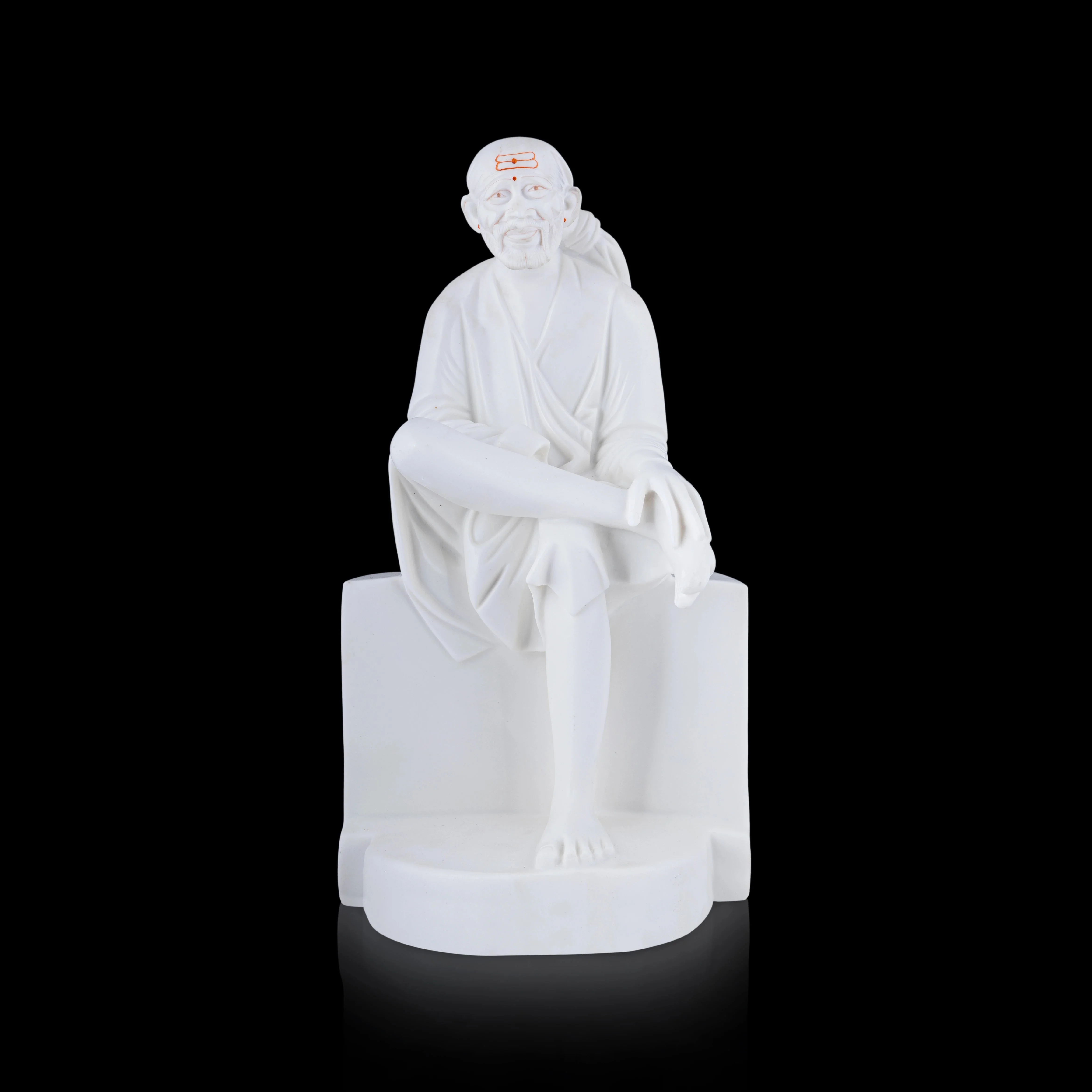 Saibaba Statue Sitting On Base - 18 x 10 Inches | Marble Murti/ Sai Baba Vigraham/ Saibaba Idol for Pooja - Image 4