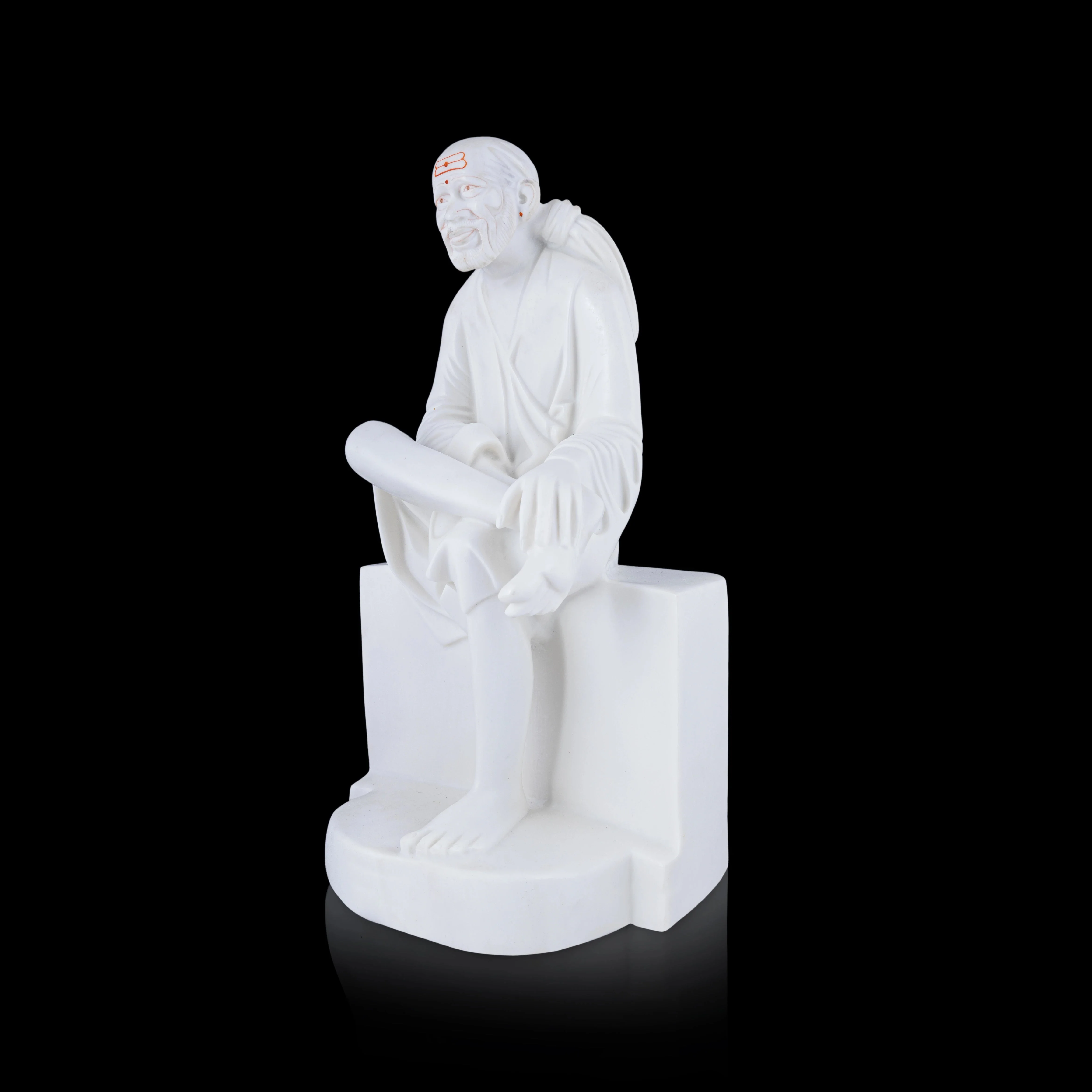 Saibaba Statue Sitting On Base - 18 x 10 Inches | Marble Murti/ Sai Baba Vigraham/ Saibaba Idol for Pooja - Image 5