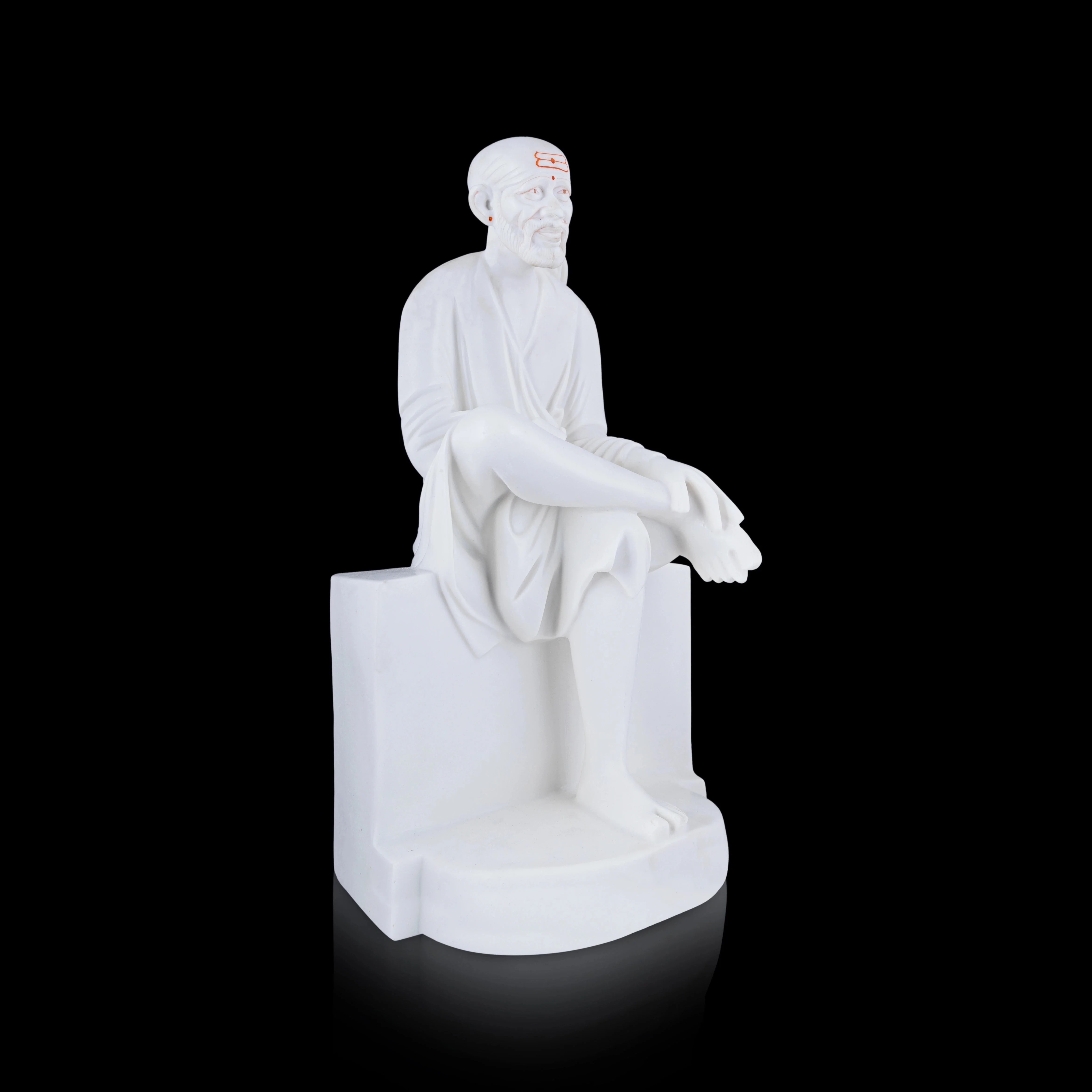 Saibaba Statue Sitting On Base - 18 x 10 Inches | Marble Murti/ Sai Baba Vigraham/ Saibaba Idol for Pooja - Image 6