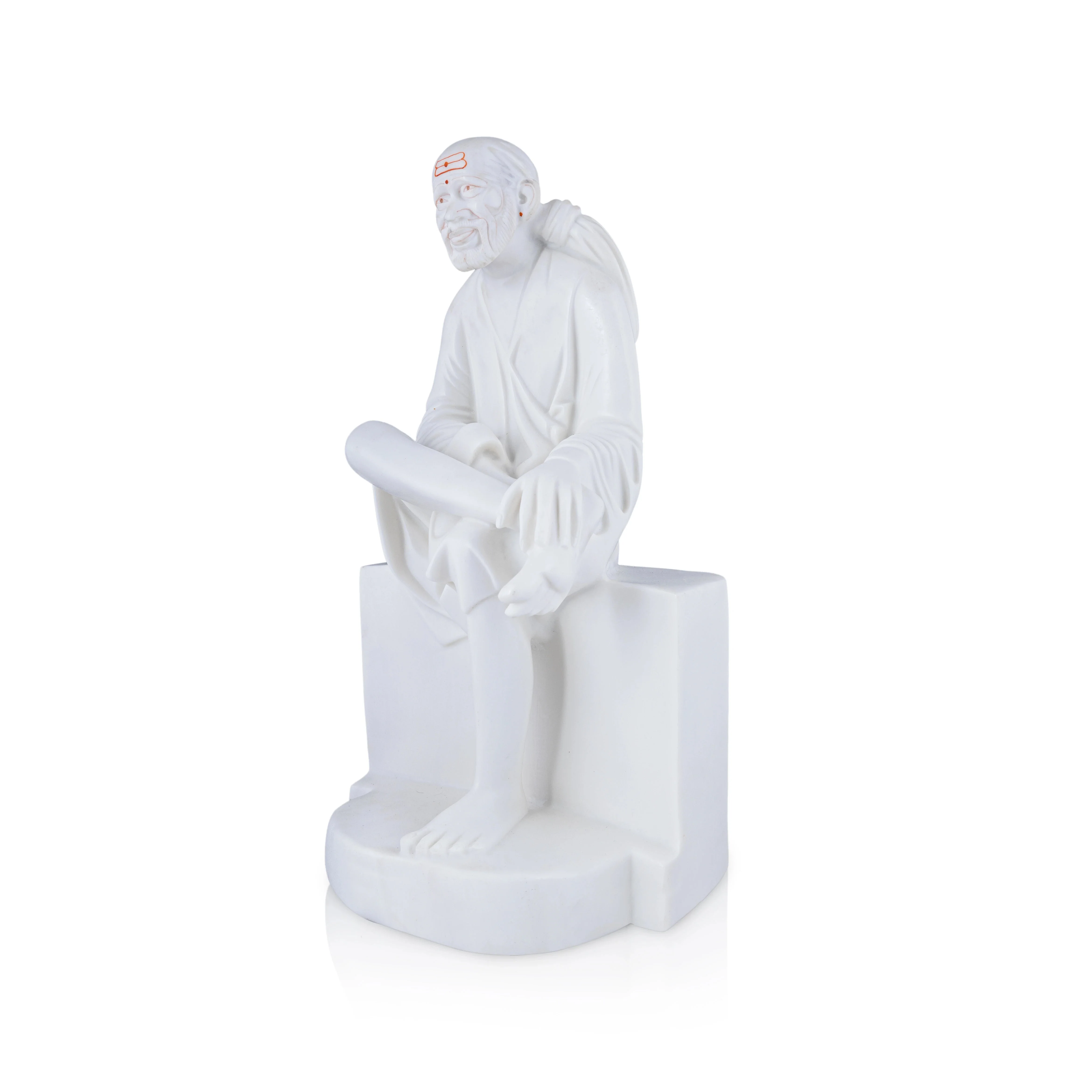 Saibaba Statue Sitting On Base - 18 x 10 Inches | Marble Murti/ Sai Baba Vigraham/ Saibaba Idol for Pooja - Image 8