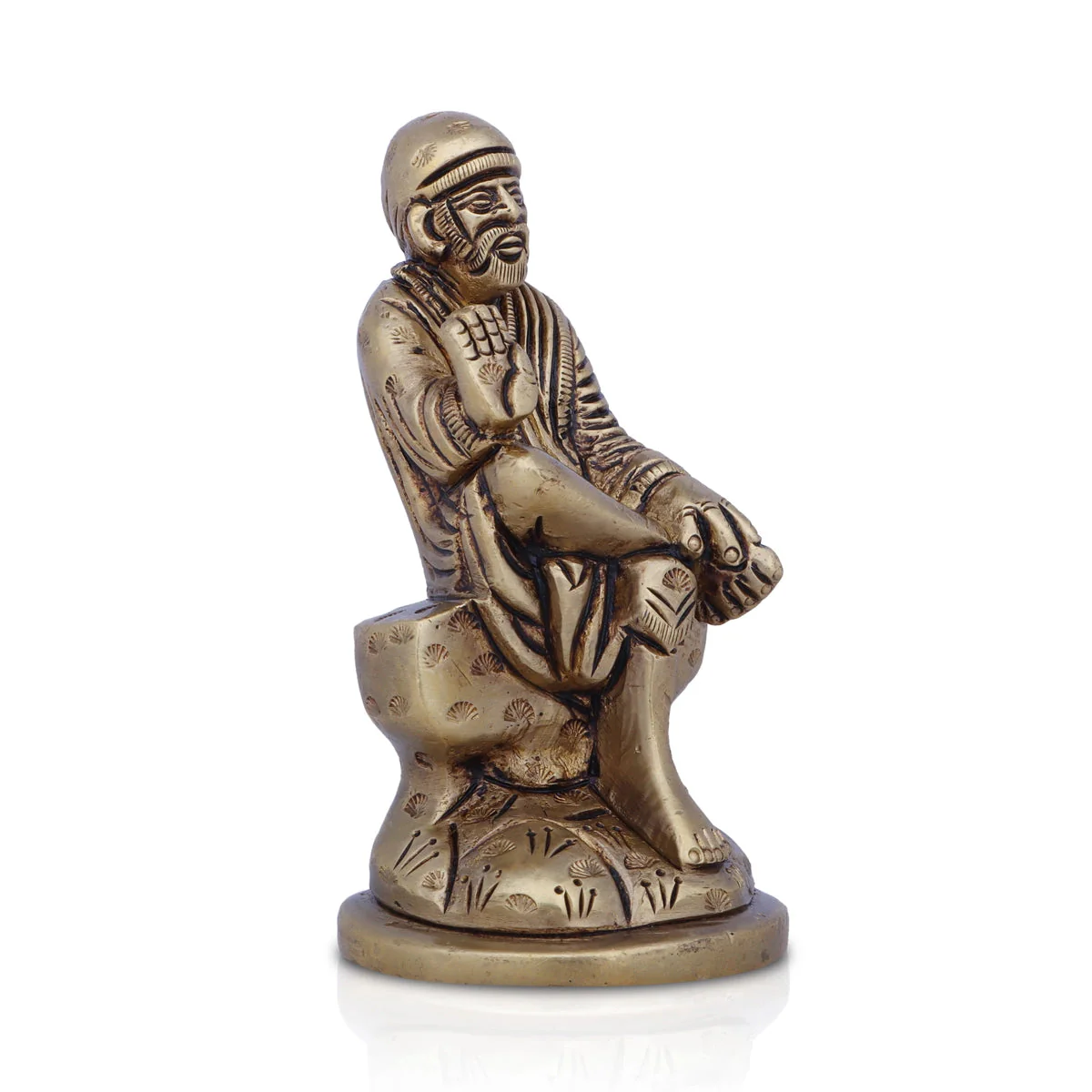 Saibaba Statue Sitting On Base- 2 x 1.5 Inches | Antique Brass Idol/ Sai Baba Vigraham/ Saibaba Idol for Pooja - Image 2