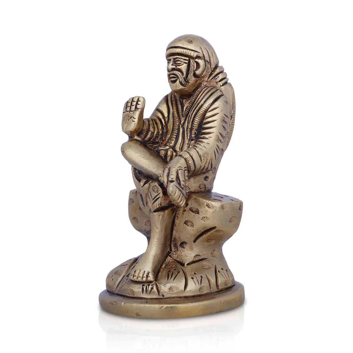 Saibaba Statue Sitting On Base- 2 x 1.5 Inches | Antique Brass Idol/ Sai Baba Vigraham/ Saibaba Idol for Pooja - Image 3
