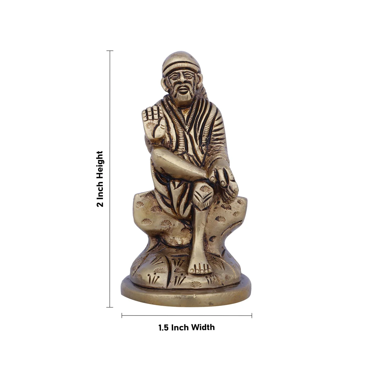 Saibaba Statue Sitting On Base- 2 x 1.5 Inches | Antique Brass Idol/ Sai Baba Vigraham/ Saibaba Idol for Pooja - Image 5