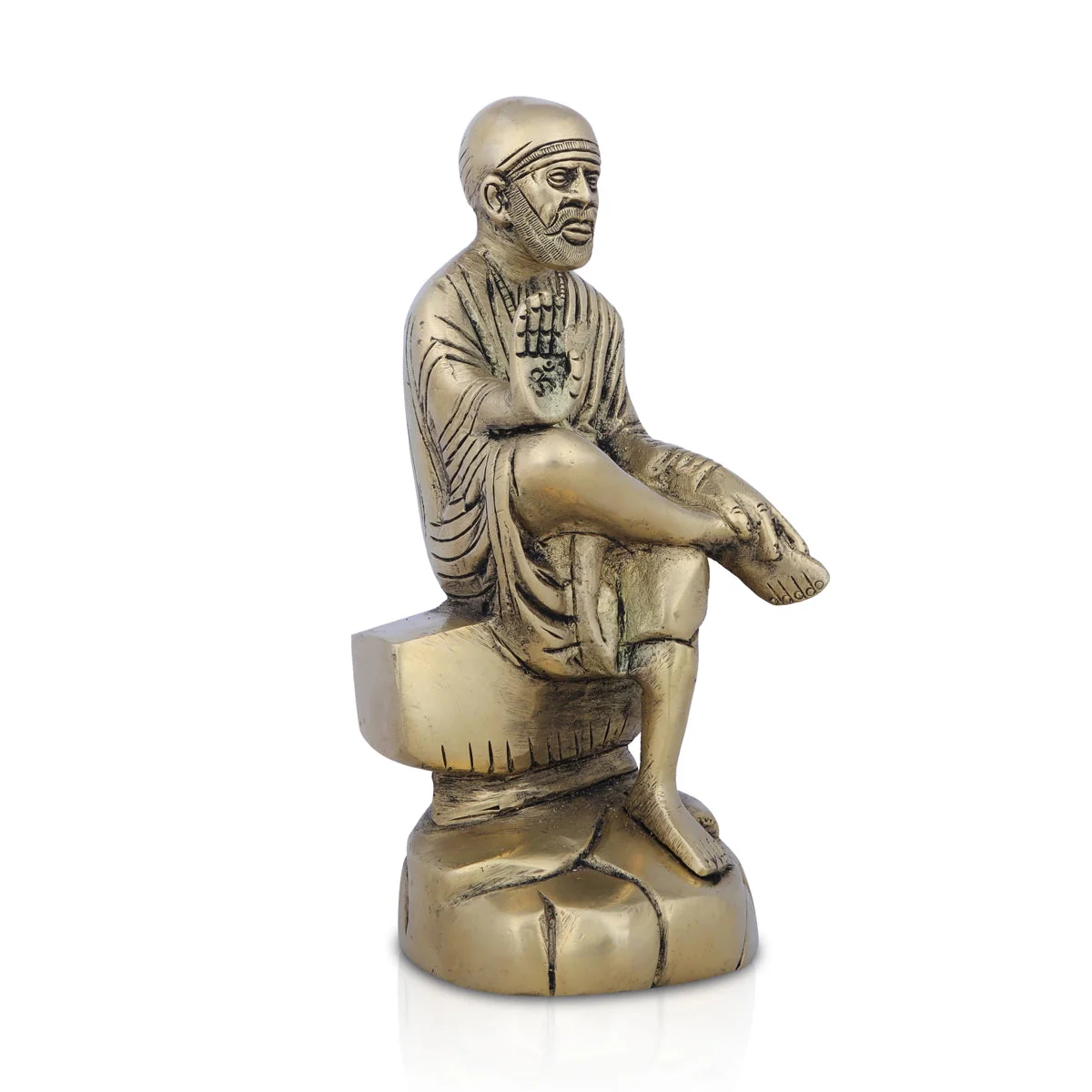 Saibaba Statue Sitting On Base - 7 x 4 Inches | Antique Brass Idol/ Sai Baba Vigraham/ Saibaba Idol for Pooja - Image 2
