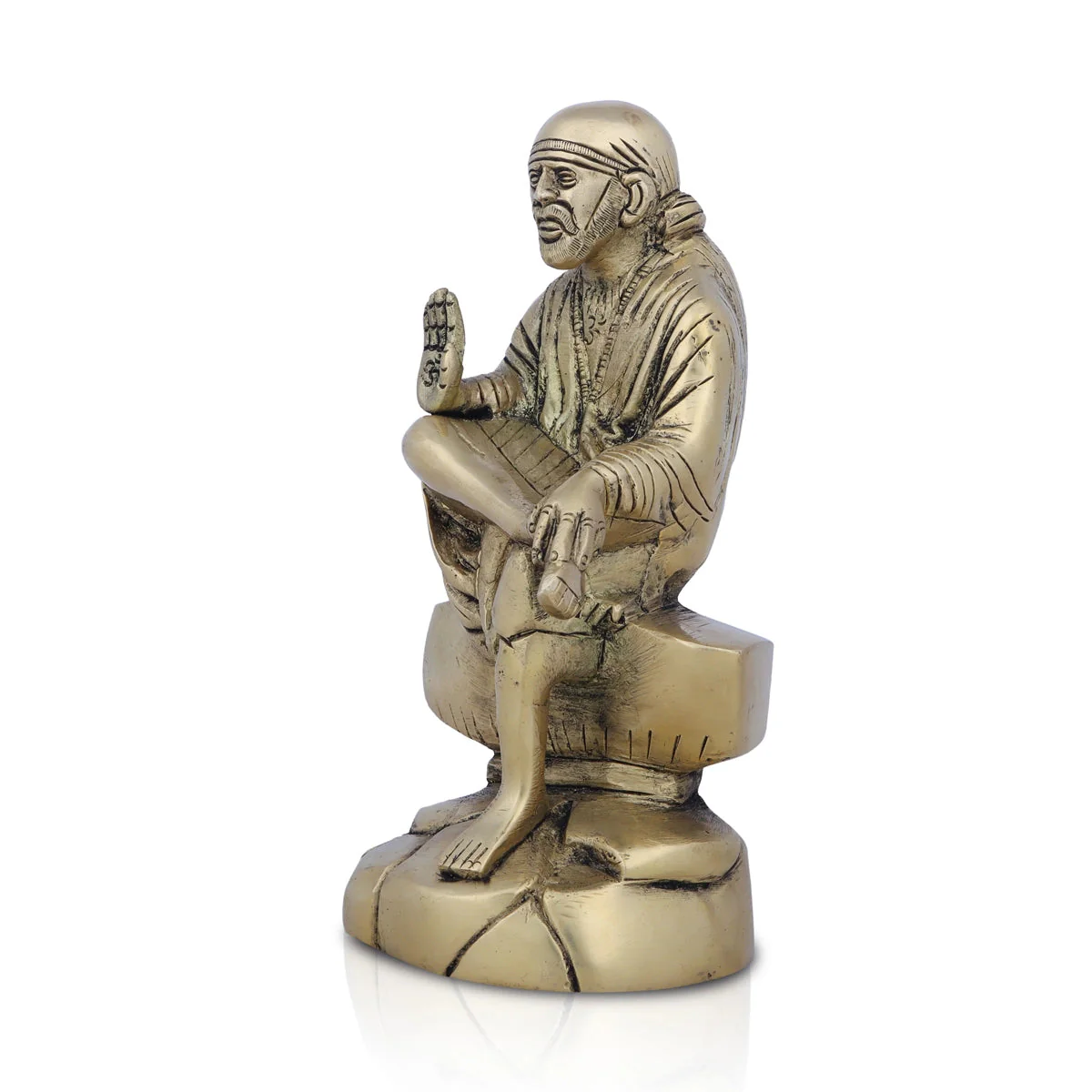 Saibaba Statue Sitting On Base - 7 x 4 Inches | Antique Brass Idol/ Sai Baba Vigraham/ Saibaba Idol for Pooja - Image 3