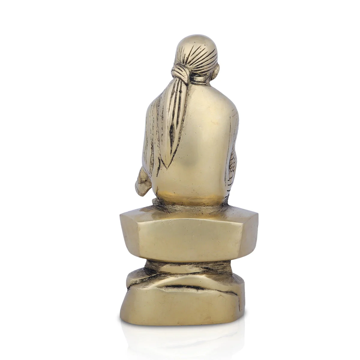 Saibaba Statue Sitting On Base - 7 x 4 Inches | Antique Brass Idol/ Sai Baba Vigraham/ Saibaba Idol for Pooja - Image 4