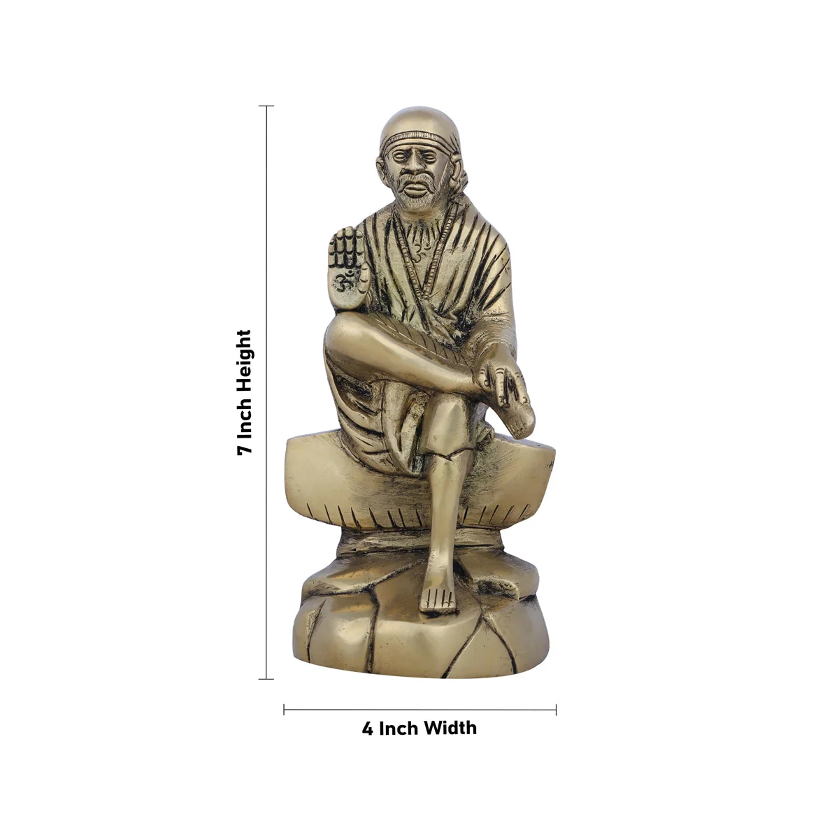Saibaba Statue Sitting On Base - 7 x 4 Inches | Antique Brass Idol/ Sai Baba Vigraham/ Saibaba Idol for Pooja - Image 5