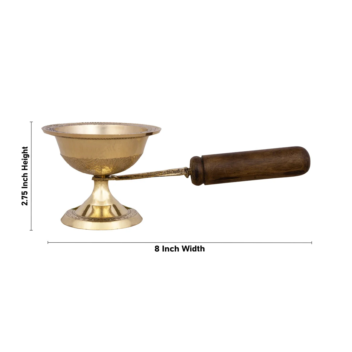 Sambrani Holder With Wooden Handle - 2.75 x 8 Inches | Brass Dhoop Stand/ Sambrani Stand for Pooja - Image 4