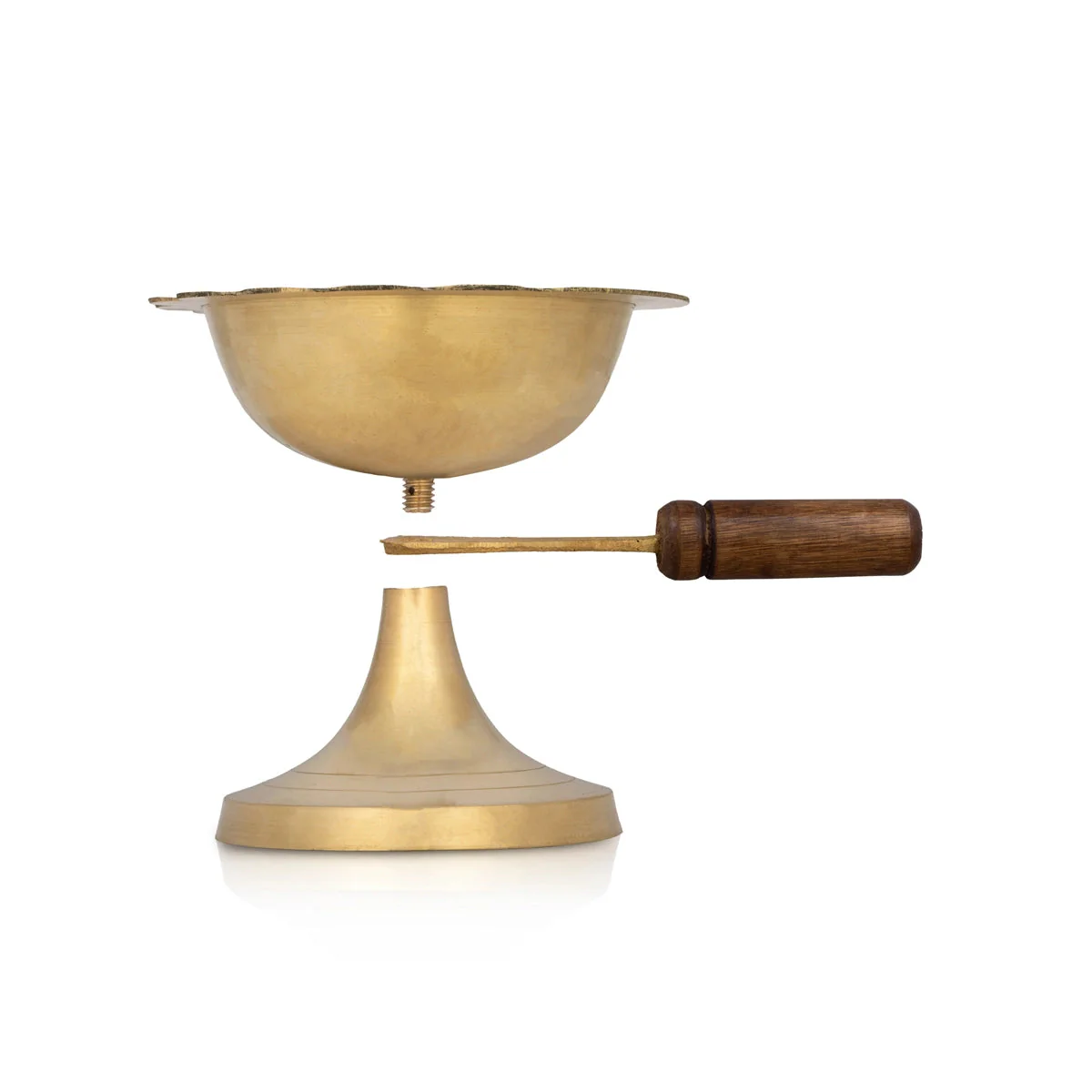 Sambrani Holder With Wooden Handle - 4.75 x 11.5 Inches | Brass Dhoop Stand/ Sambrani Stand for Pooja - Image 3