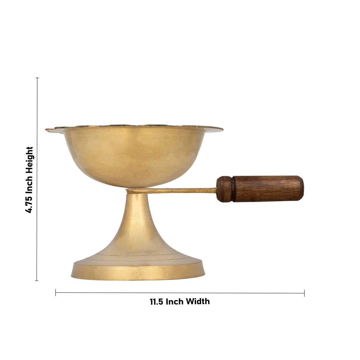 Sambrani Holder With Wooden Handle - 4.75 x 11.5 Inches | Brass Dhoop Stand/ Sambrani Stand for Pooja - Image 4