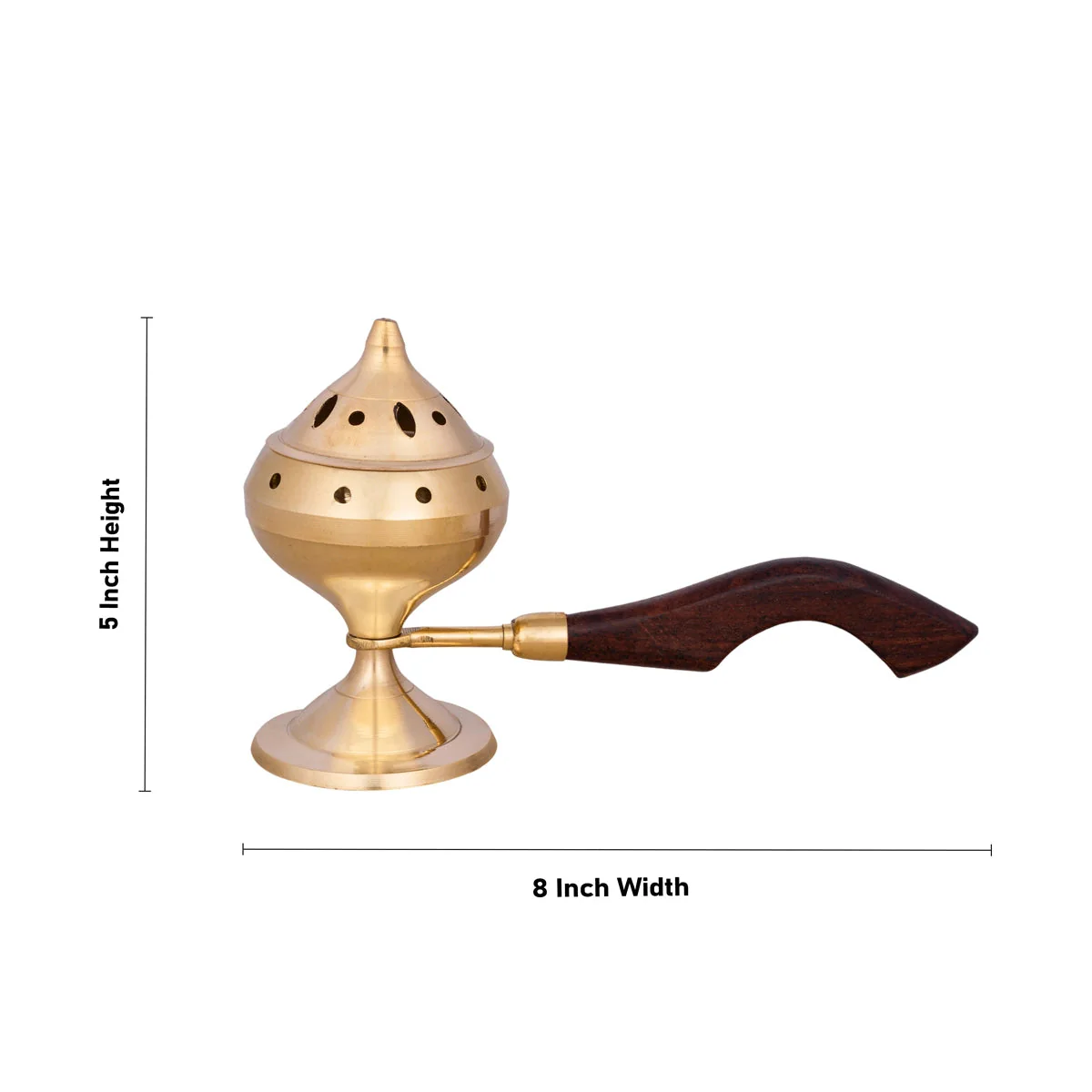 Sambrani Holder With Wooden Handle - 5 x 8 Inches | Brass Dhoop Stand With Lid/ Sambrani Stand for Pooja - Image 4