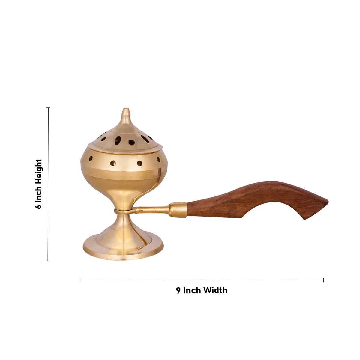 Sambrani Holder With Wooden Handle - 6 x 9 Inches | Brass Dhoop Stand With Lid/ Sambrani Stand for Pooja - Image 4
