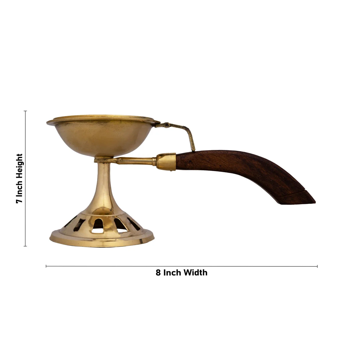 Sambrani Holder With Wooden Handle - 7 x 8 Inches | Brass Dhoop Stand/ Sambrani Stand for Pooja - Image 5