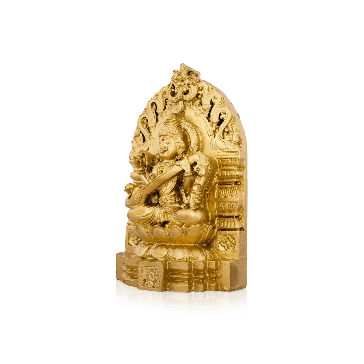 Saraswati Murti With Arch - 6 x 4 Inches | Resin Statue/ Gold Polish Saraswati Idol for Pooja/ 500 Gms Approx - Image 4