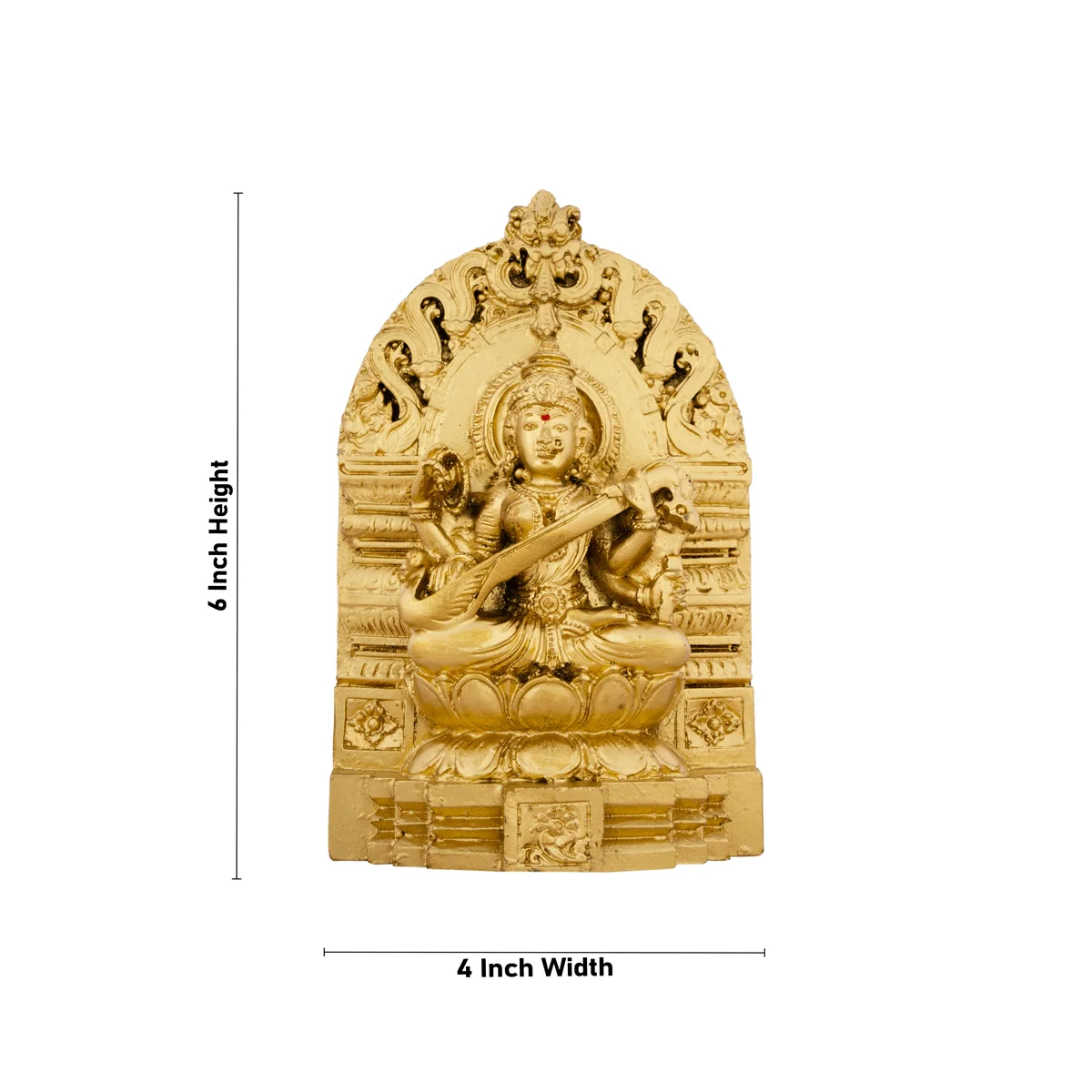 Saraswati Murti With Arch - 6 x 4 Inches | Resin Statue/ Gold Polish Saraswati Idol for Pooja/ 500 Gms Approx - Image 5