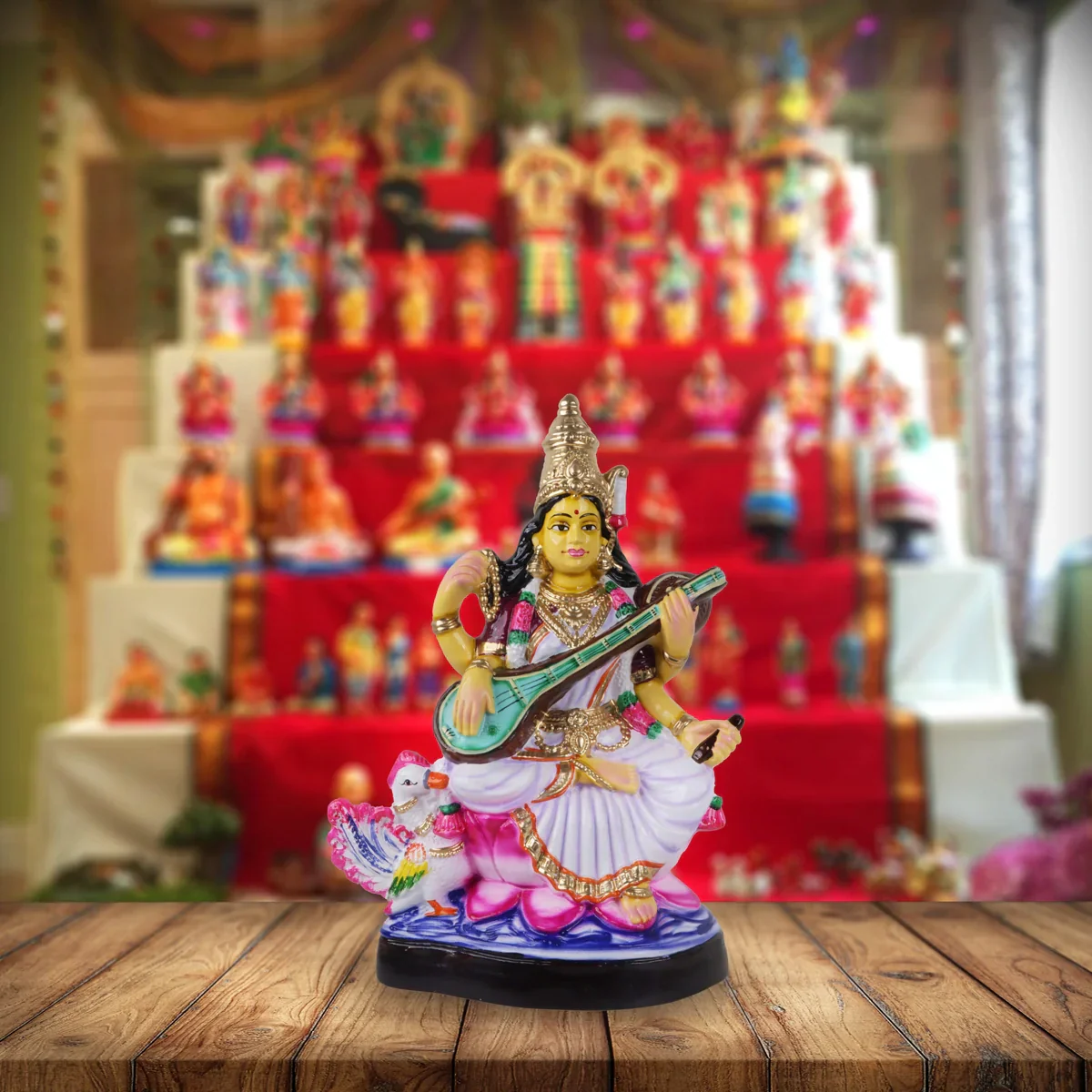 Saraswati Paper Mache Golu Bommai - 17 x 11.5 Inches | Giri Golu Doll/ Navaratri Golu Bomma/Gombe/Bommai - Image 6