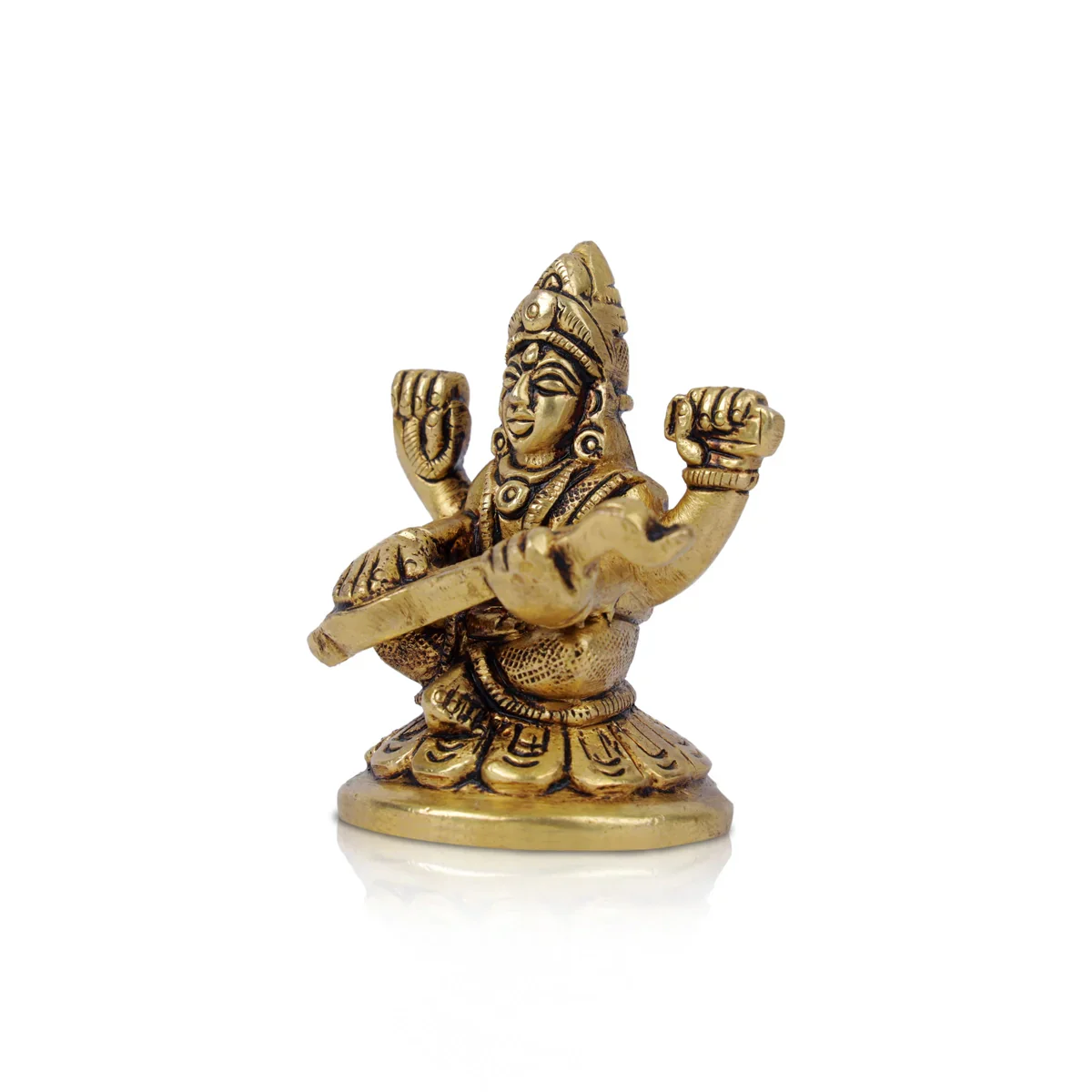Saraswati Idol - 2.5 x 1.5 Inches | Antique Brass Statue/ Saraswathi Statue for Pooja/ 185 Gms Approx