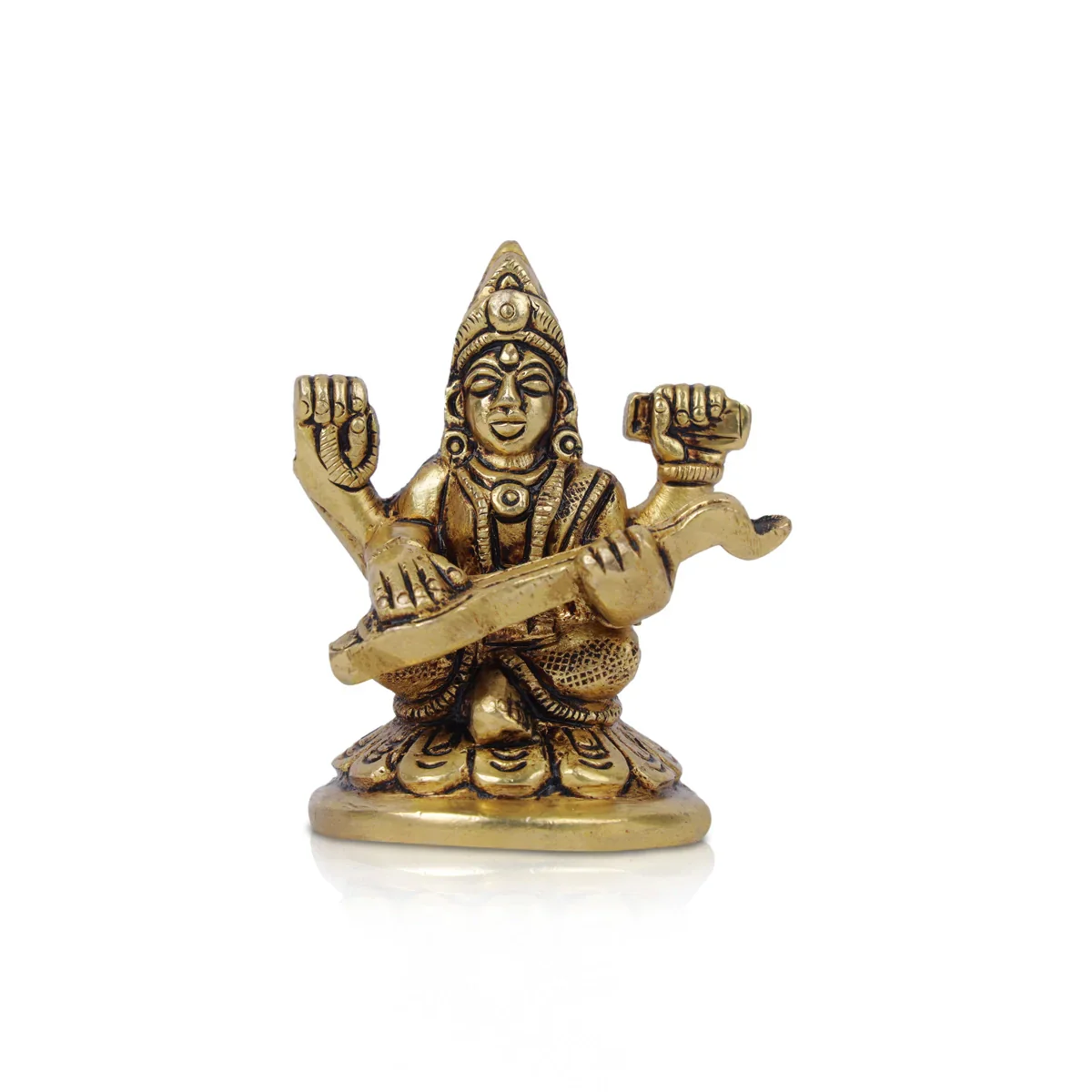 Saraswati Idol - 2.5 x 1.5 Inches | Antique Brass Statue/ Saraswathi Statue for Pooja/ 185 Gms Approx - Image 2