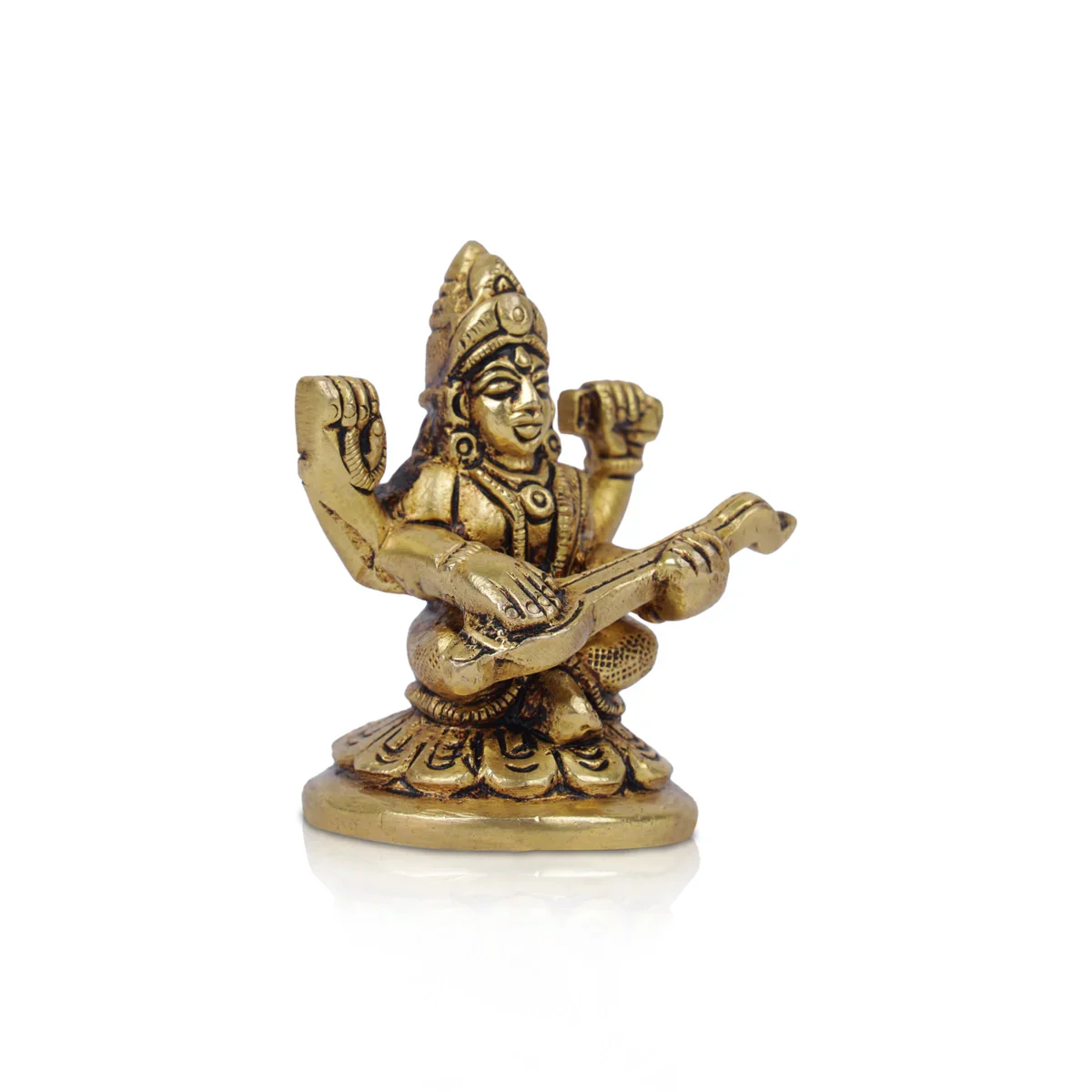 Saraswati Idol - 2.5 x 1.5 Inches | Antique Brass Statue/ Saraswathi Statue for Pooja/ 185 Gms Approx - Image 3