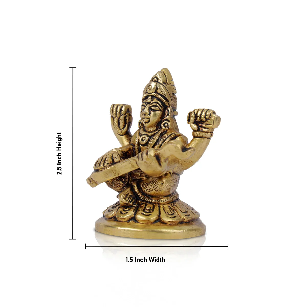 Saraswati Idol - 2.5 x 1.5 Inches | Antique Brass Statue/ Saraswathi Statue for Pooja/ 185 Gms Approx - Image 5