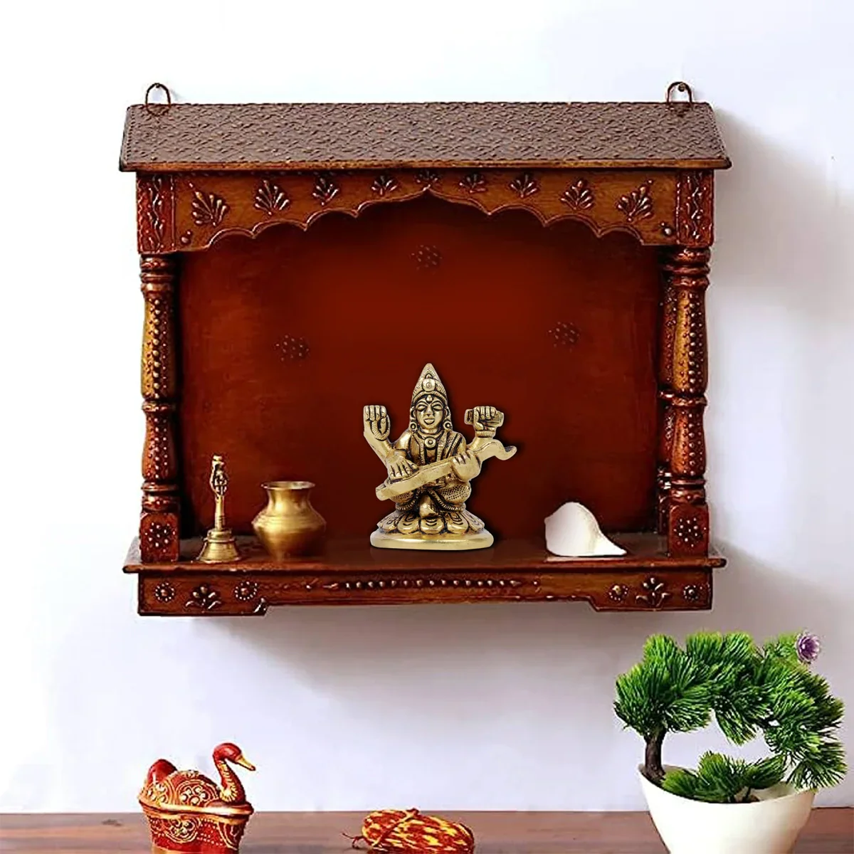 Saraswati Idol - 2.5 x 1.5 Inches | Antique Brass Statue/ Saraswathi Statue for Pooja/ 185 Gms Approx - Image 6