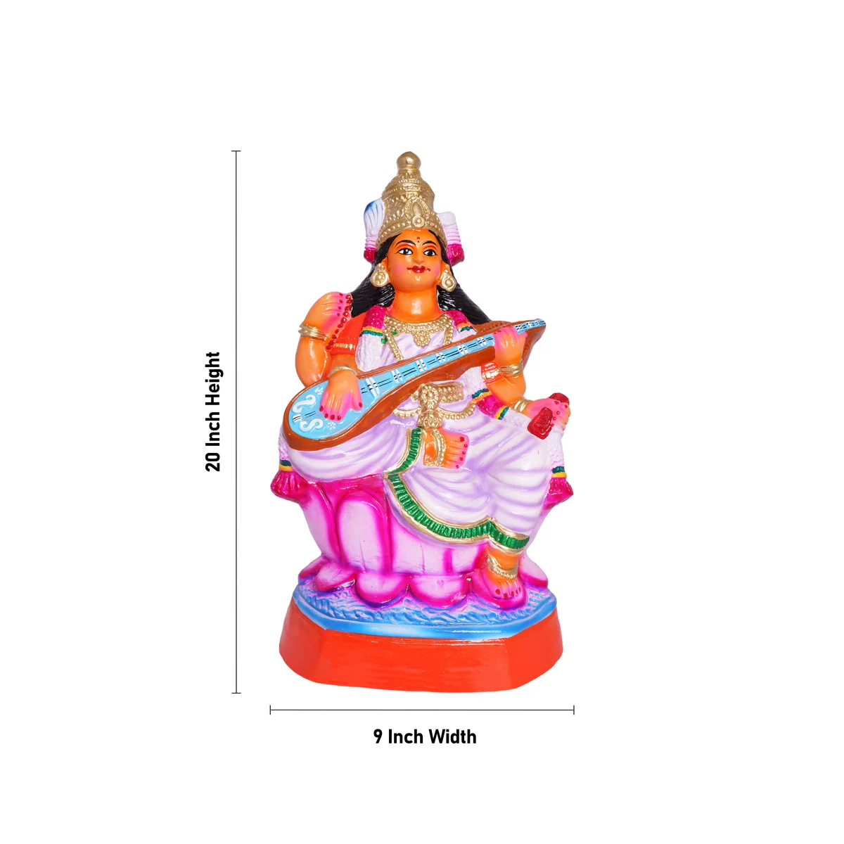 Saraswati Lakshmi Paper Mache Golu Bommai Pair- 20 X 9 Inches | Giri Golu Doll/ Navaratri Gombe/Navratri Decor - Image 2