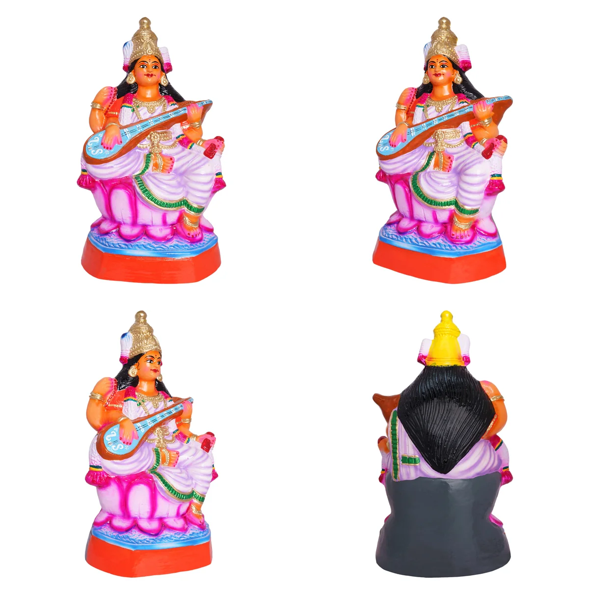Saraswati Lakshmi Paper Mache Golu Bommai Pair- 20 X 9 Inches | Giri Golu Doll/ Navaratri Gombe/Navratri Decor - Image 4