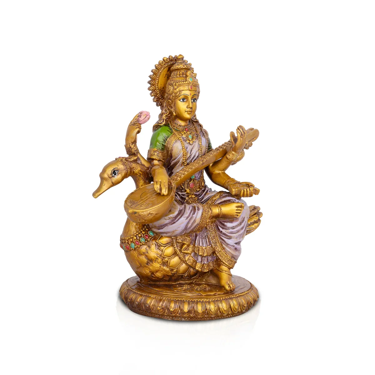 Saraswati Murti - 8.5 x 6 Inches | Saraswati Moorti Sitting On Swan/ Resin Statue for Pooja - Image 3