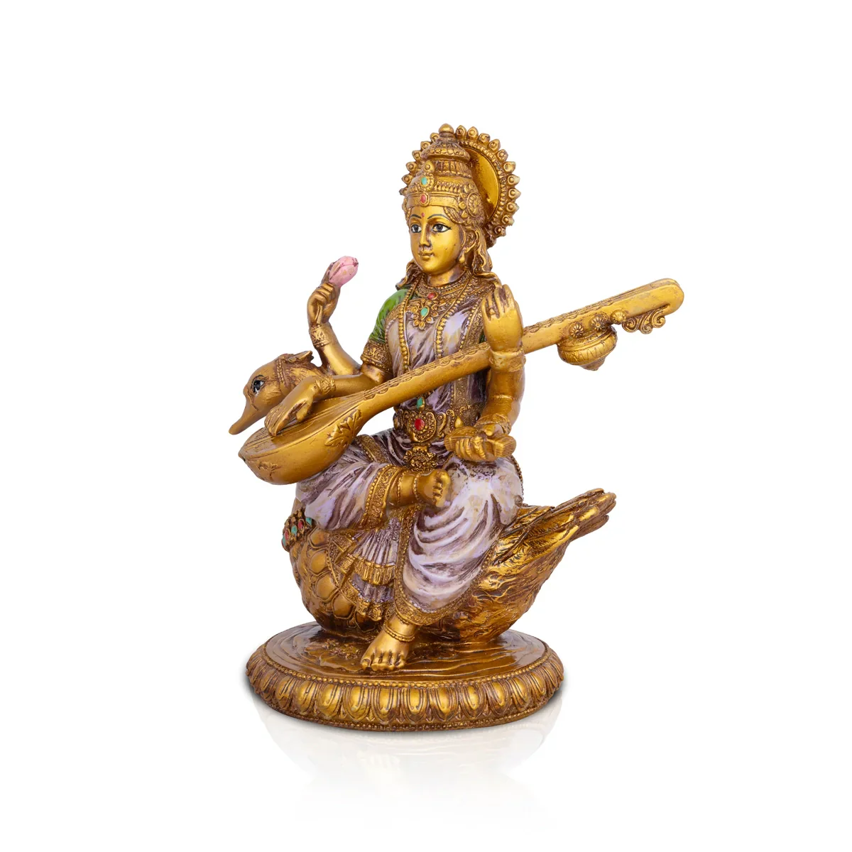 Saraswati Murti - 8.5 x 6 Inches | Saraswati Moorti Sitting On Swan/ Resin Statue for Pooja - Image 4
