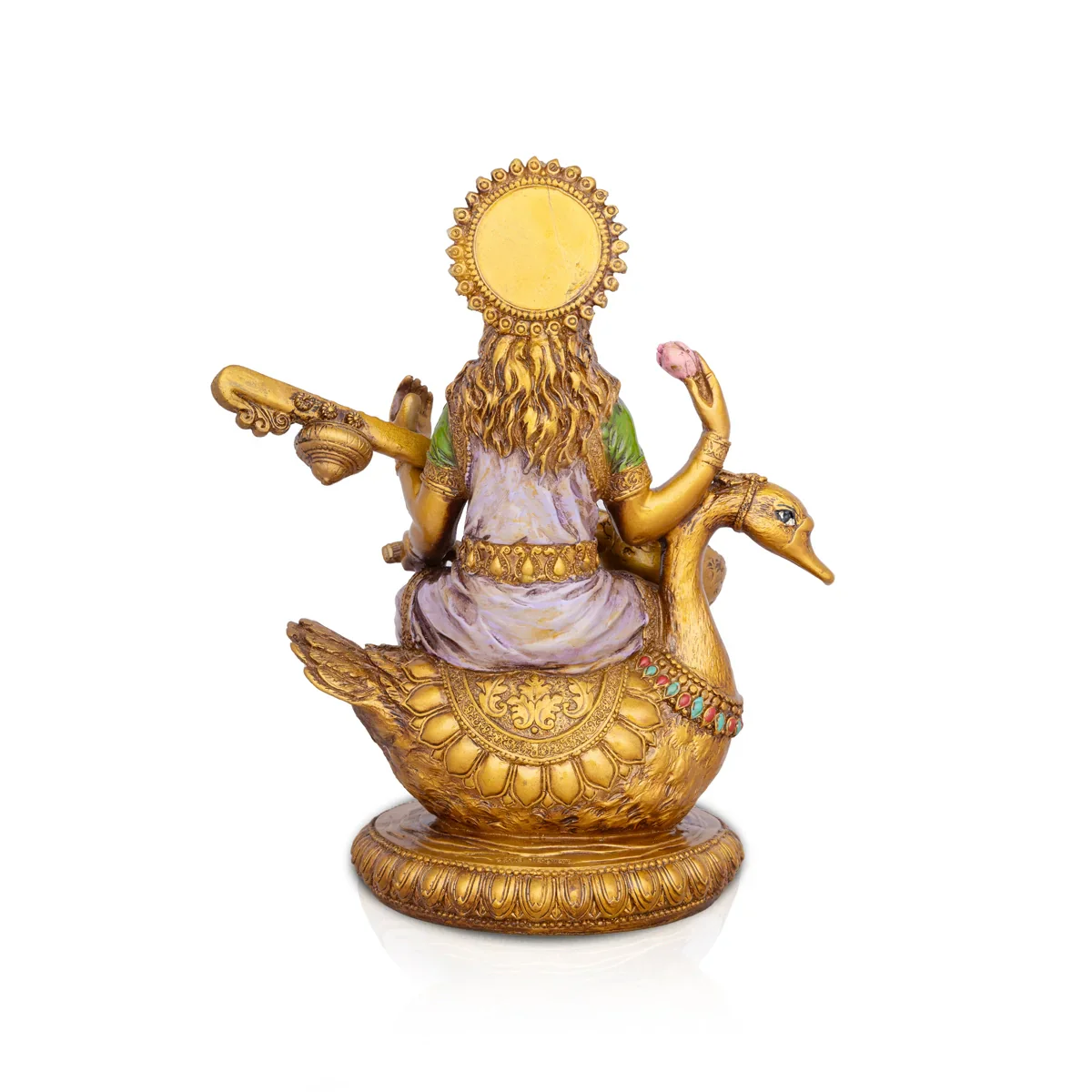 Saraswati Murti - 8.5 x 6 Inches | Saraswati Moorti Sitting On Swan/ Resin Statue for Pooja - Image 5