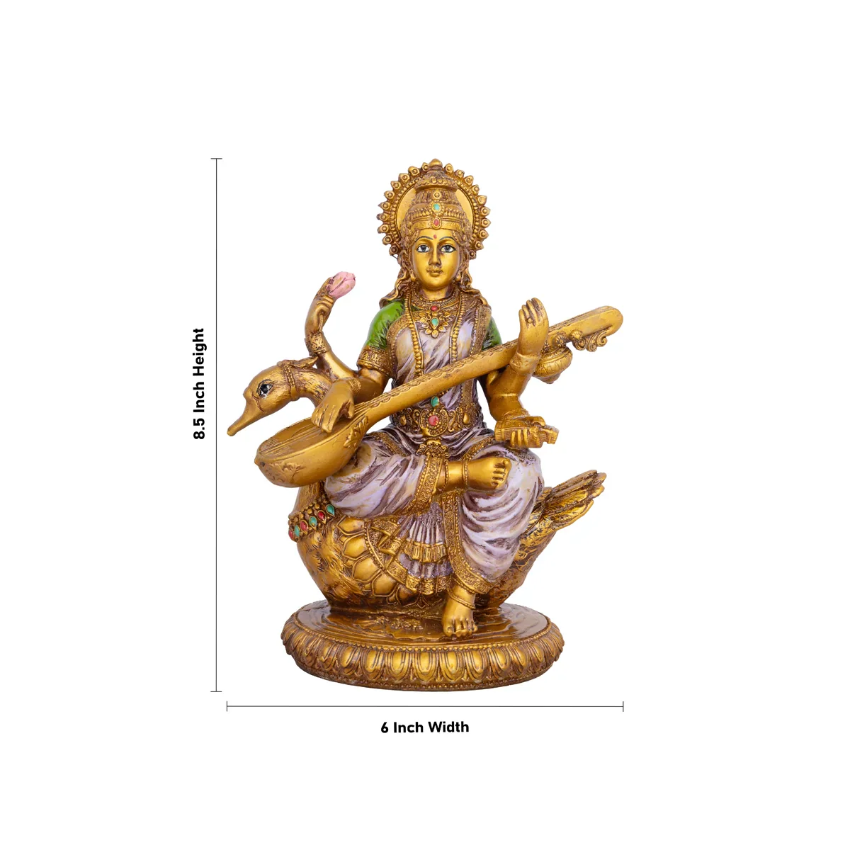 Saraswati Murti - 8.5 x 6 Inches | Saraswati Moorti Sitting On Swan/ Resin Statue for Pooja - Image 6
