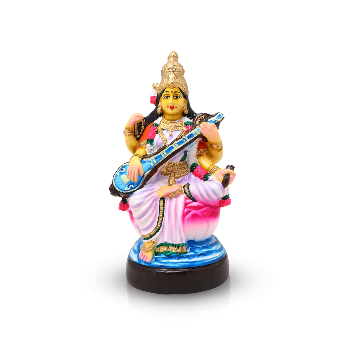 Saraswati Murti Paper Mache Golu Bommai- 11 X 5.75 Inches | Navaratri Golu Gombe/Giri Golu Doll/Navratri Decor - Image 2