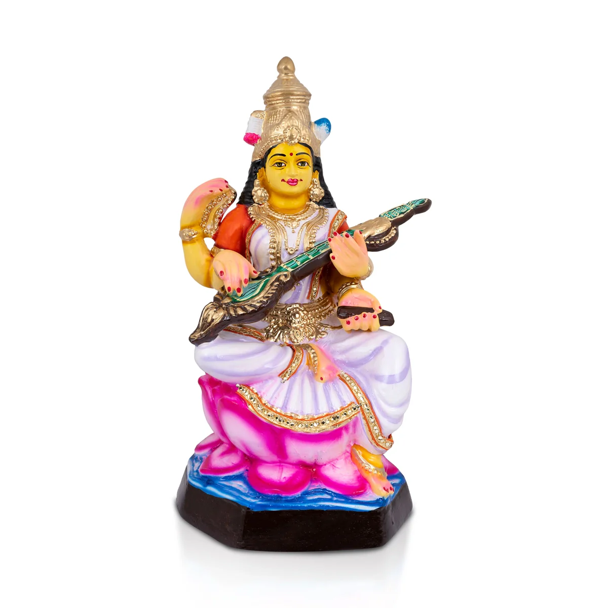 Saraswati Murti Paper Mache Golu Bommai - 20 X 11 Inches | Giri Golu Doll/ Navaratri Gombe/ Navratri Decor - Image 2