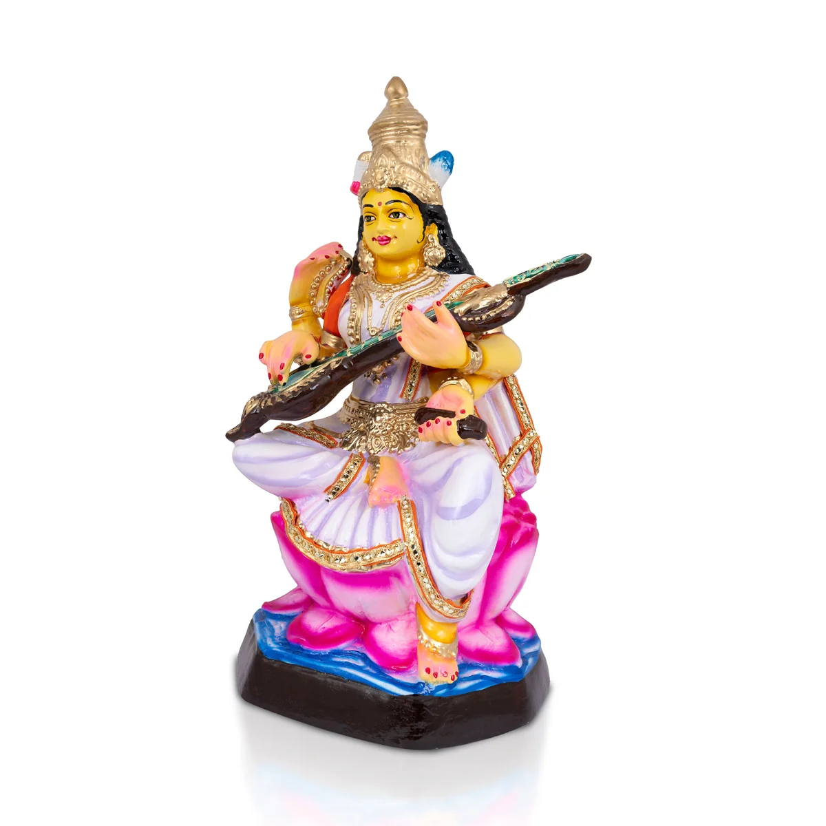 Saraswati Murti Paper Mache Golu Bommai - 20 X 11 Inches | Giri Golu Doll/ Navaratri Gombe/ Navratri Decor - Image 3