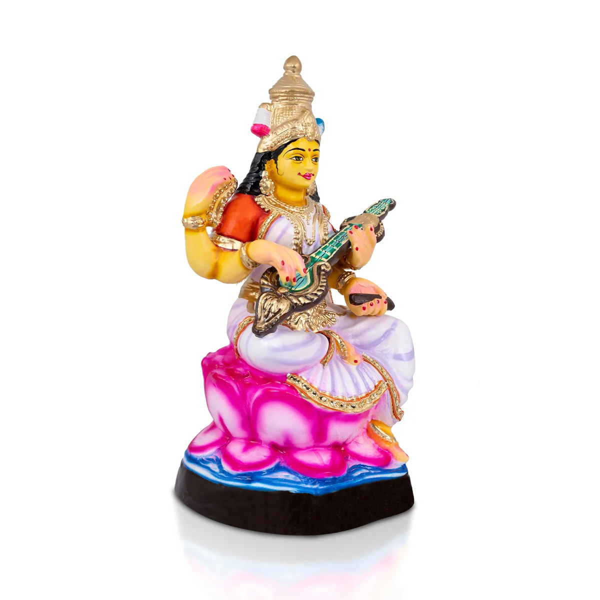 Saraswati Murti Paper Mache Golu Bommai - 20 X 11 Inches | Giri Golu Doll/ Navaratri Gombe/ Navratri Decor - Image 4