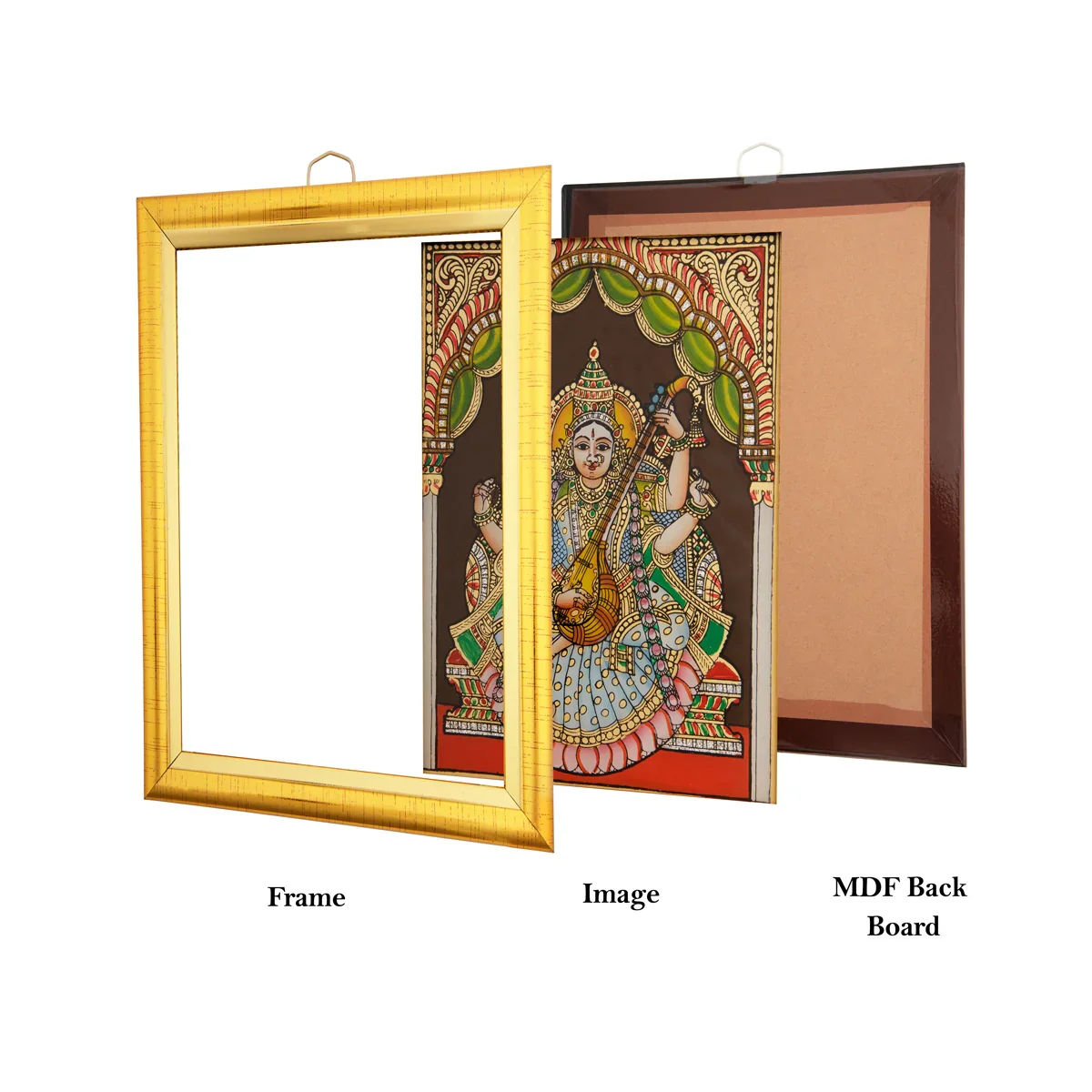 Saraswati Photo Frame - 7 x 6 Inches | Tanjore Glass Painting Picture Frame for Home - Image 4