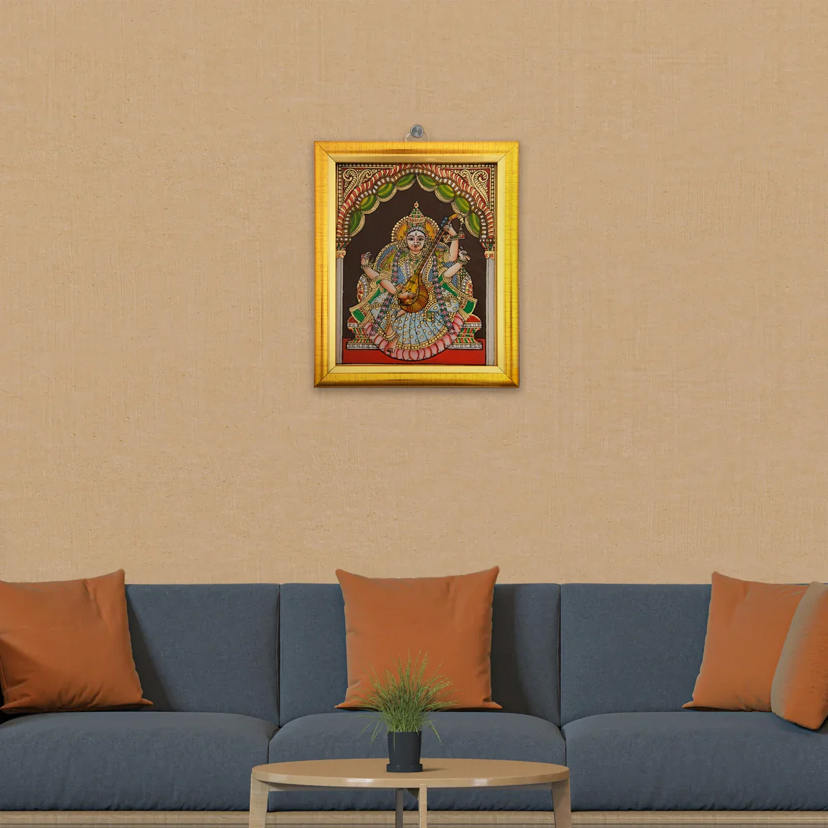 Saraswati Photo Frame - 7 x 6 Inches | Tanjore Glass Painting Picture Frame for Home - Image 5