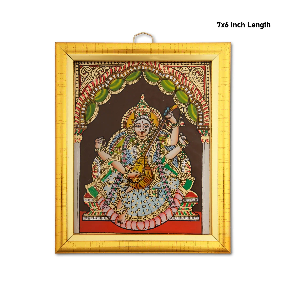 Saraswati Photo Frame - 7 x 6 Inches | Tanjore Glass Painting Picture Frame for Home - Image 6