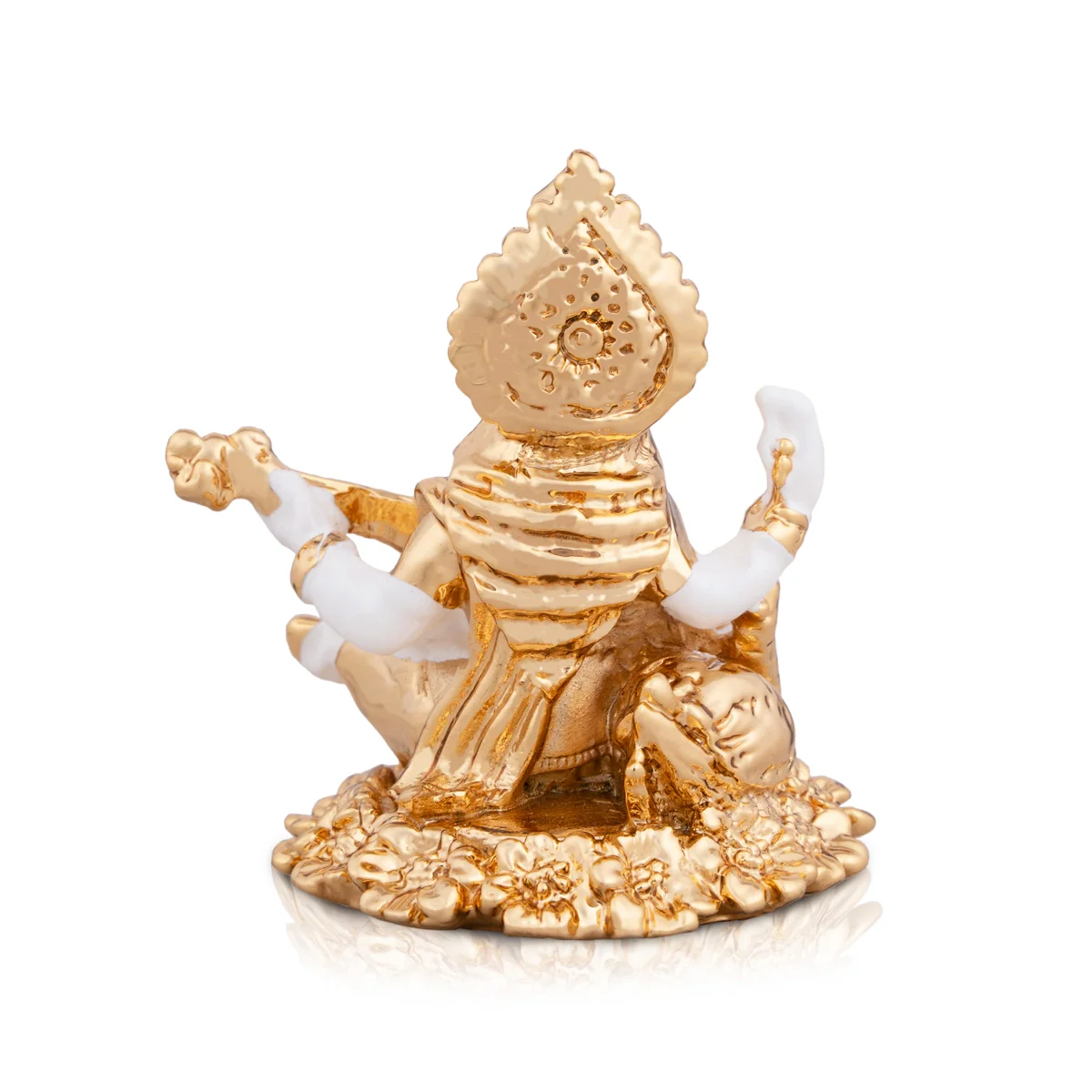 Saraswati Murti Sitting On Flower - 3 x 2.5 Inches | Metal Gold Polish Saraswathy Idol/ Saraswati Moorti for Pooja - Image 2