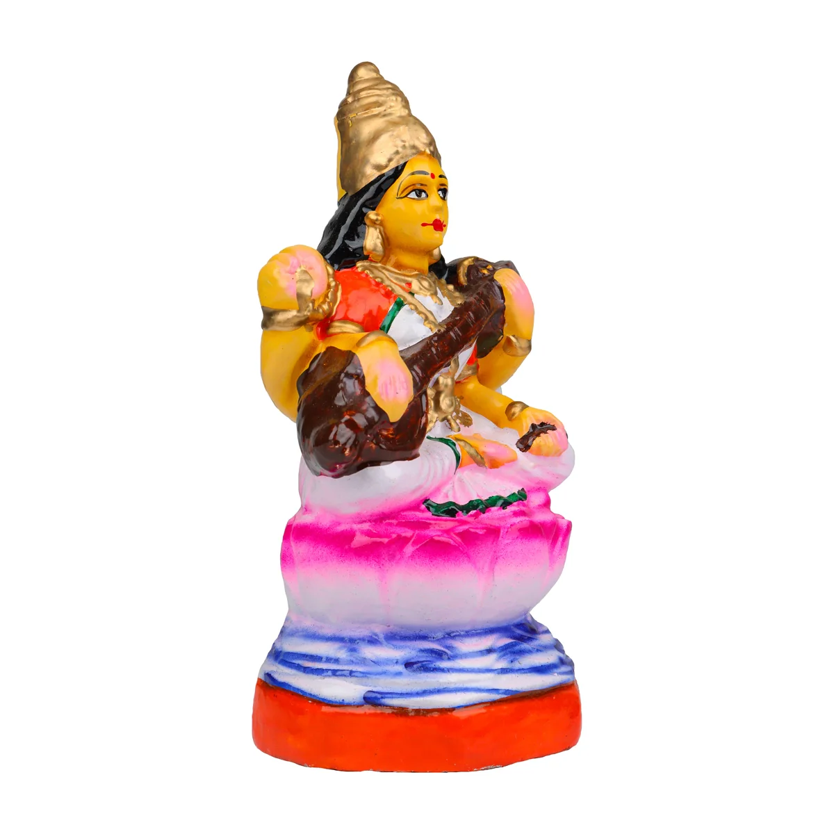 Saraswati Clay Golu Bommai - 8 x 4 Inches | Giri Golu Doll/ Navaratri Golu Bomma/Gombe/Bommai - Image 2
