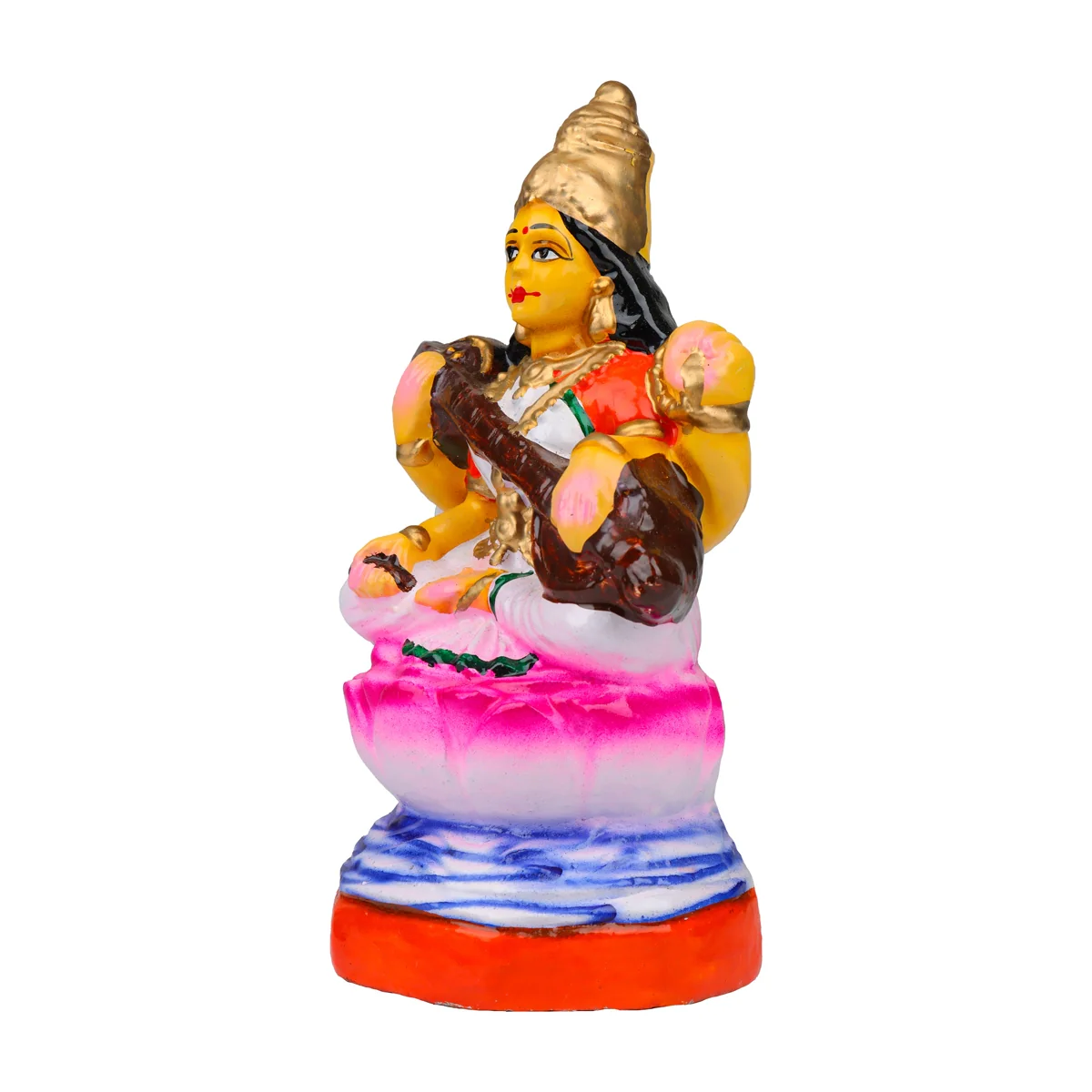 Saraswati Clay Golu Bommai - 8 x 4 Inches | Giri Golu Doll/ Navaratri Golu Bomma/Gombe/Bommai - Image 3