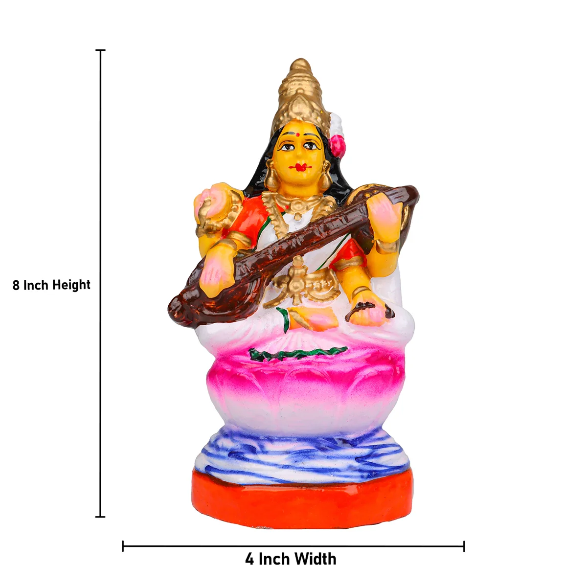 Saraswati Clay Golu Bommai - 8 x 4 Inches | Giri Golu Doll/ Navaratri Golu Bomma/Gombe/Bommai - Image 5