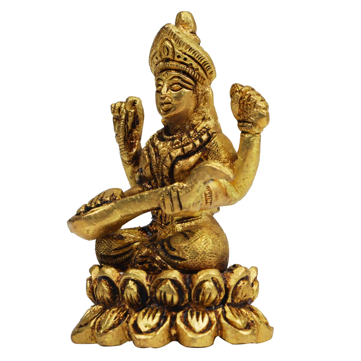 Saraswati Statue - 3 Inches | Saraswathi Statue/ Antique Brass Statue for Pooja/ 250 Gms Approx - Image 4