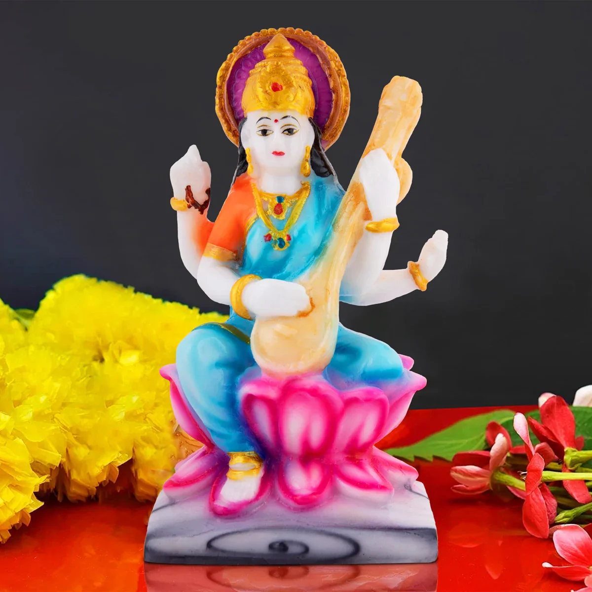 Saraswati Statue - 7 x 4 Inches | Saraswathi Statue/ Marble Dust Statue for Pooja - Image 6