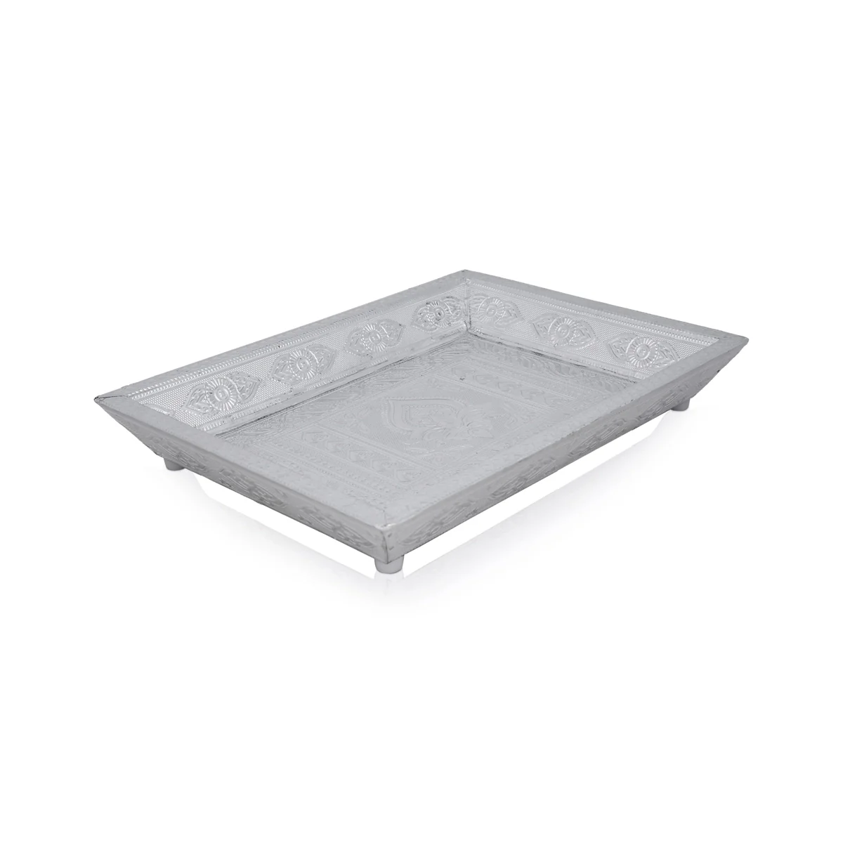 Serving Tray - 12 x 9 Inches | Silver Polish Tray/ 4 Glass Decorative Plate for Home - Image 3